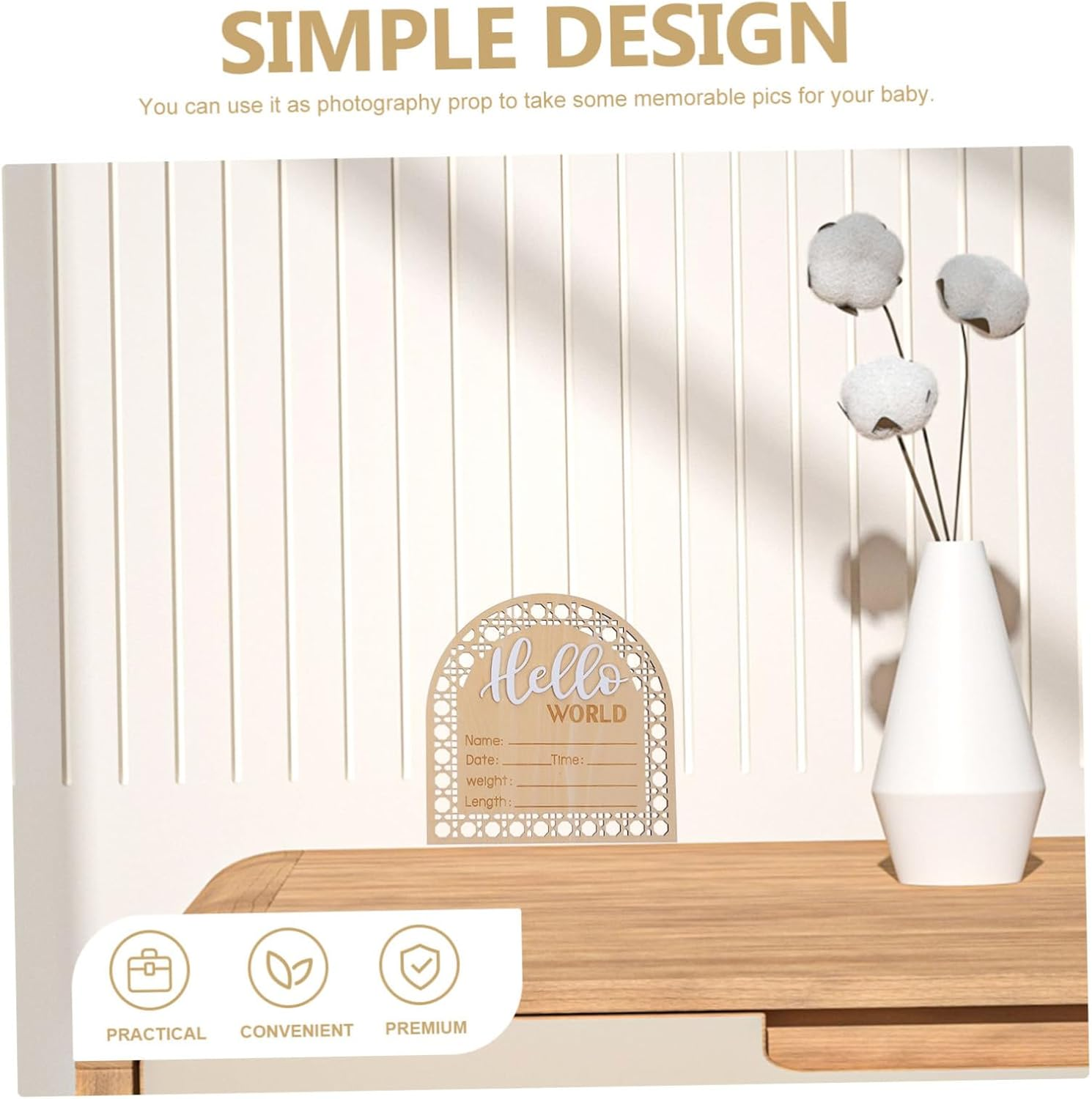 Toddmomy 2Pcs Birth Announcement Board Wooden Sign Beautiful Print Nursery Decor Name Sign for Newborn image number 2