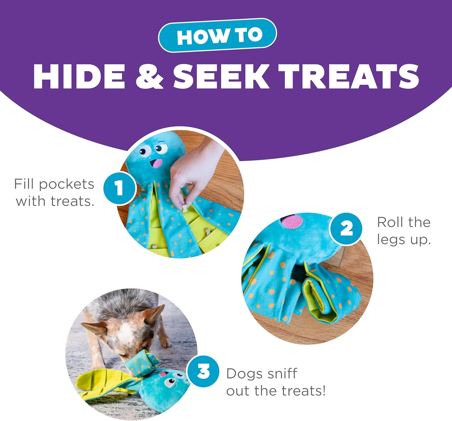 Outward Hound Nina Ottosson Silly Legz Interactive Plush Dog Puzzle, Dog Enrichment Toys, Plush, Floppy, Long, Octopus, Blue image number 2