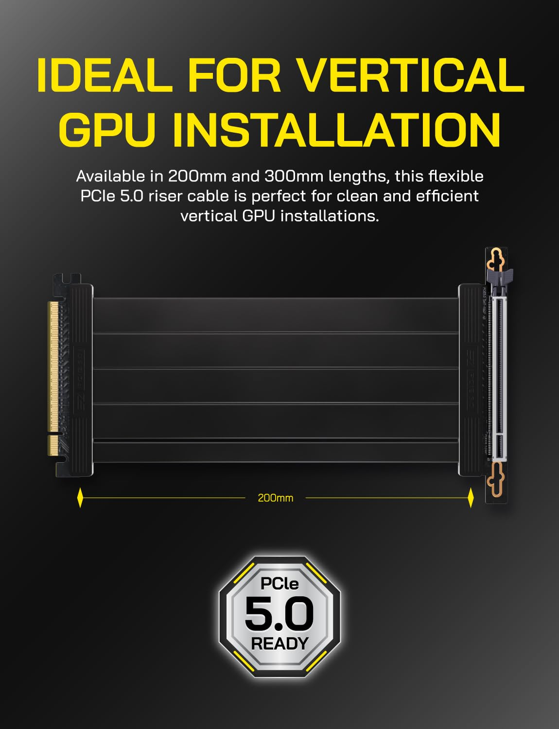 EZDIY-FAB Pcie 5.0 X16 Riser Cable,128Gb/S Bandwidth, for RTX 50/40 & RX 9000/7000 Gpus, Pcie Extension Card, Backward Compatible with Pcie 4.0/3.0,Vertical GPU Mount,Straight-30Cm,Black image number 5