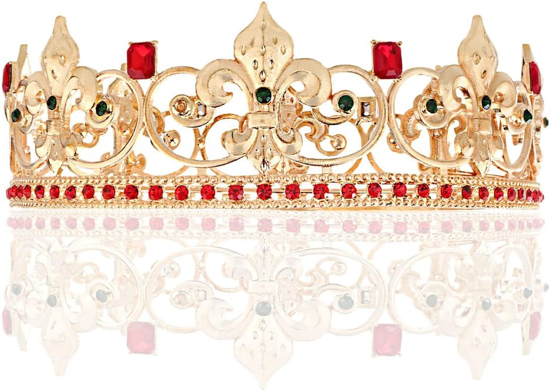 Metal King Queen Crown round Rhinestone Crown Party Headwear for Wedding Halloween Party Birthday image number 6