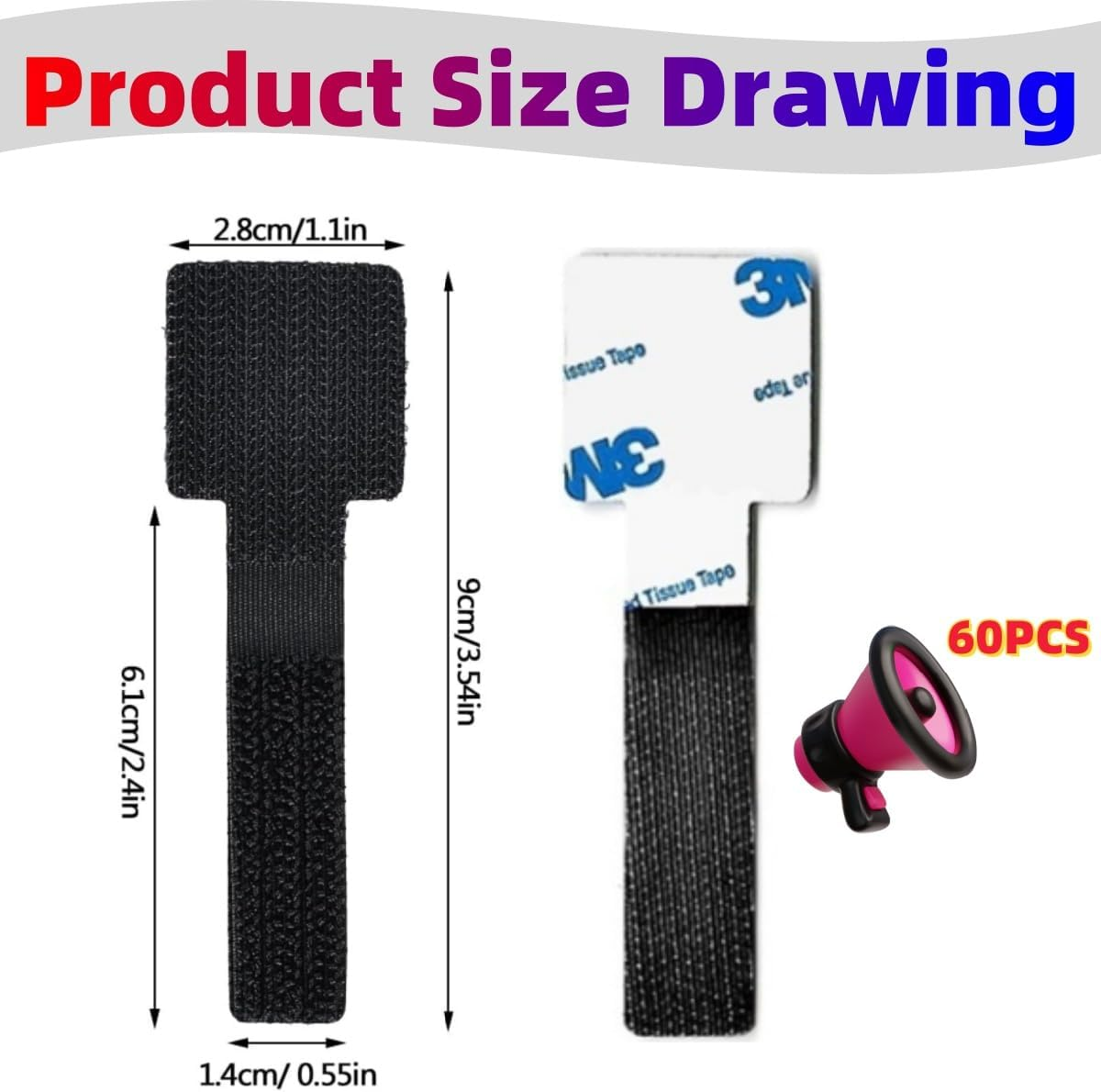 60PCS Reusable Cable Ties,Ywbfove Self-Adhesive Hook Strap Heavy Duty Cable Strap, Post-Adhesive Cable Organizer, Cable Clamp, Home and Office Essentials (Black, Grey, White)