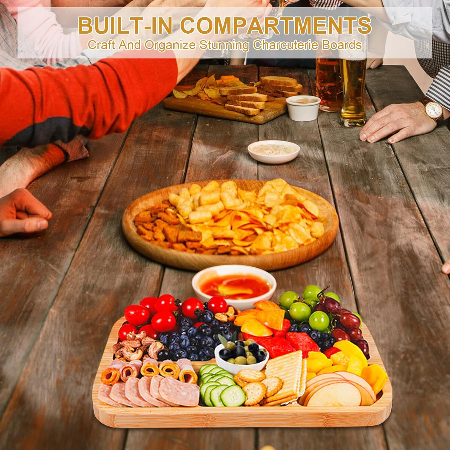 Portable Charcuterie Board with Lid for Travel, Cheese Board and Knife Set, Cheese Platter with Locking Handle, Travel Cheese Boards Set, Perfect for Charcuterie, Snacks, and More image number 1