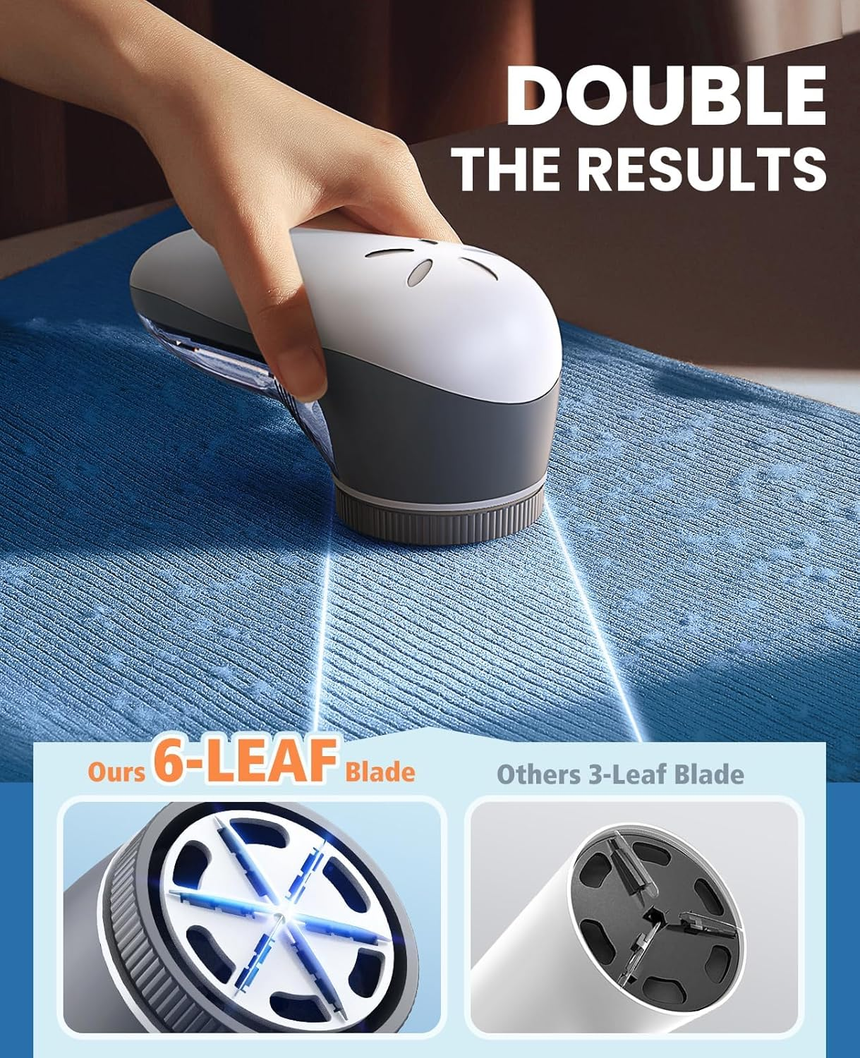 POPCHOSE Fabric Shaver, Lint Remover for Clothes, Electric Lint Shaver with 6-Leaf Blades, Sweater Shavers to Remove Pilling for Clothing, Couch, Furniture, Fuzz, Lint Ball, Pillings, USB Rechargeable image number 5