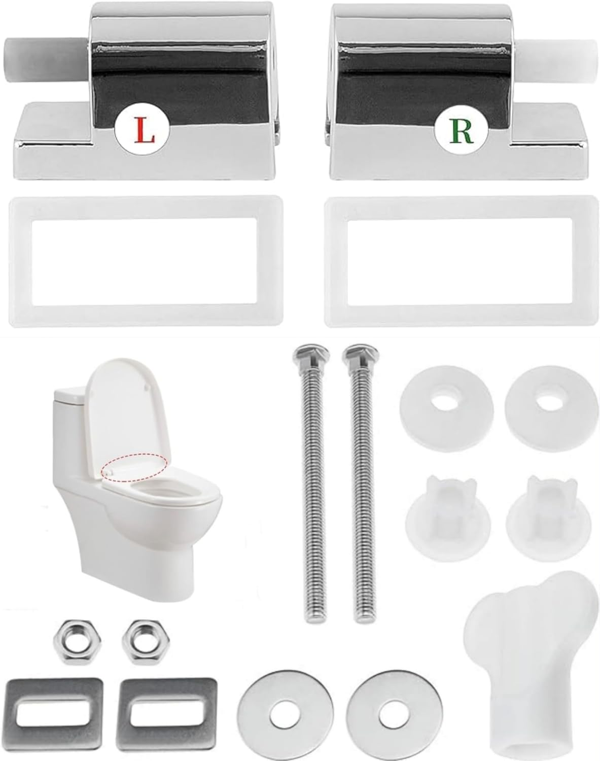 Toilet Seat Hinges Replacement Set, Metal Alloy, Soft Close, Universal Fit, Left & Right image number 6