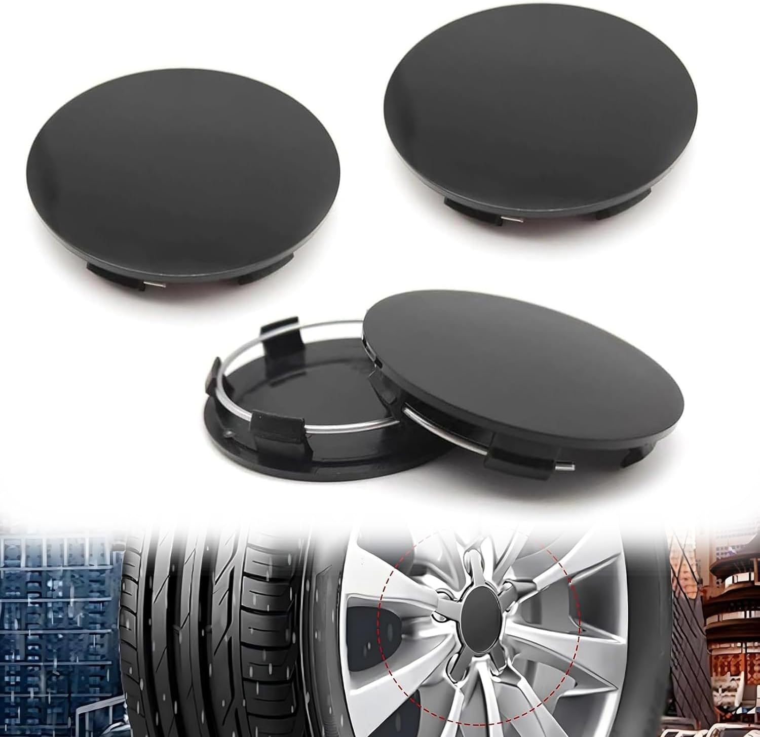 Wzenclave 4 Pcs Car Wheel Hub Center Cap ABS Rust-Proof Durable Snap-In Anti-Falling Fastening Installation Accessories 60Mm OD 58Mm ID for Most Cars Car Modification Wheel Hub Universal Wheel Cover