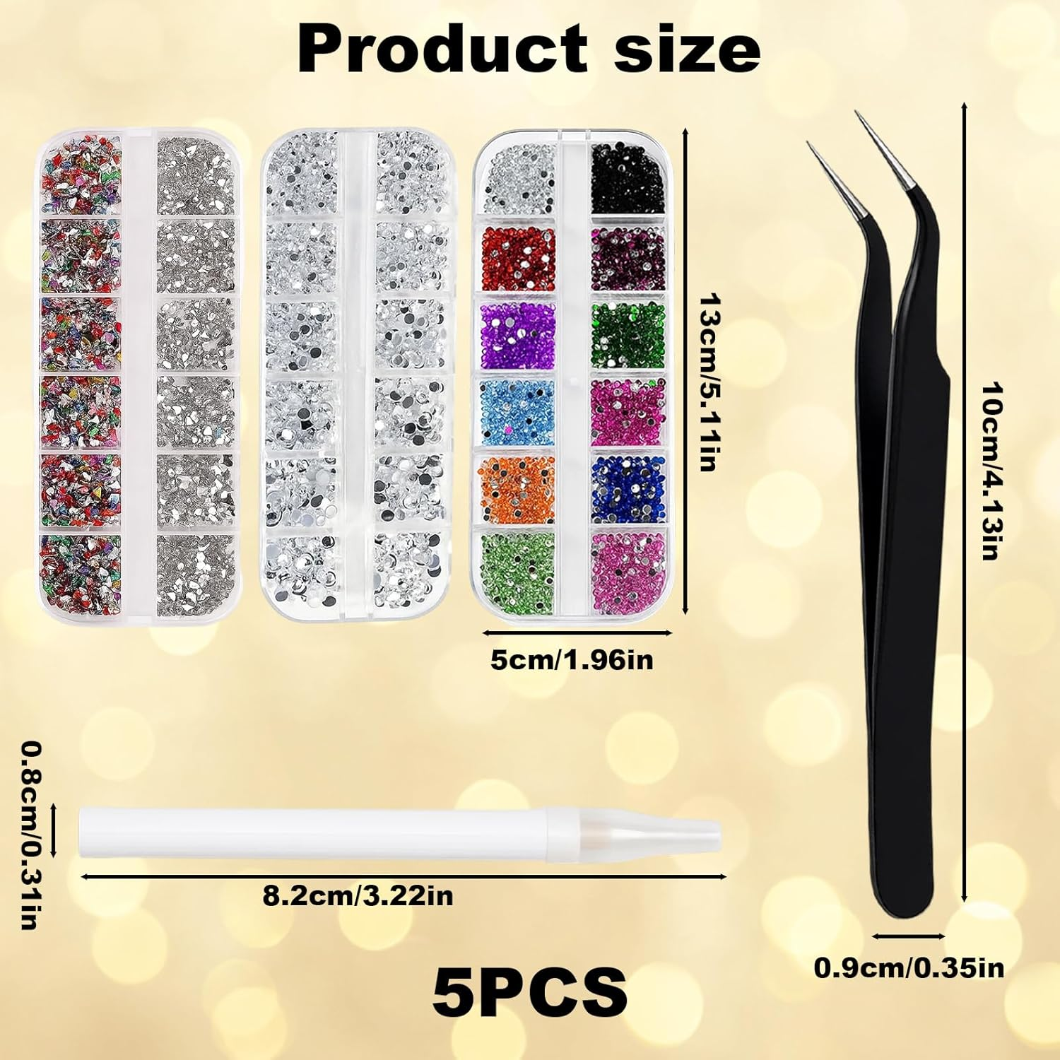 Nail Charms, 3 Pack 12 Grid Square Boxes with White Pen and Black Tweezers, 4000-4400PCS Nail Gems for DIY Nail Art, Gift for Women and Girls image number 4