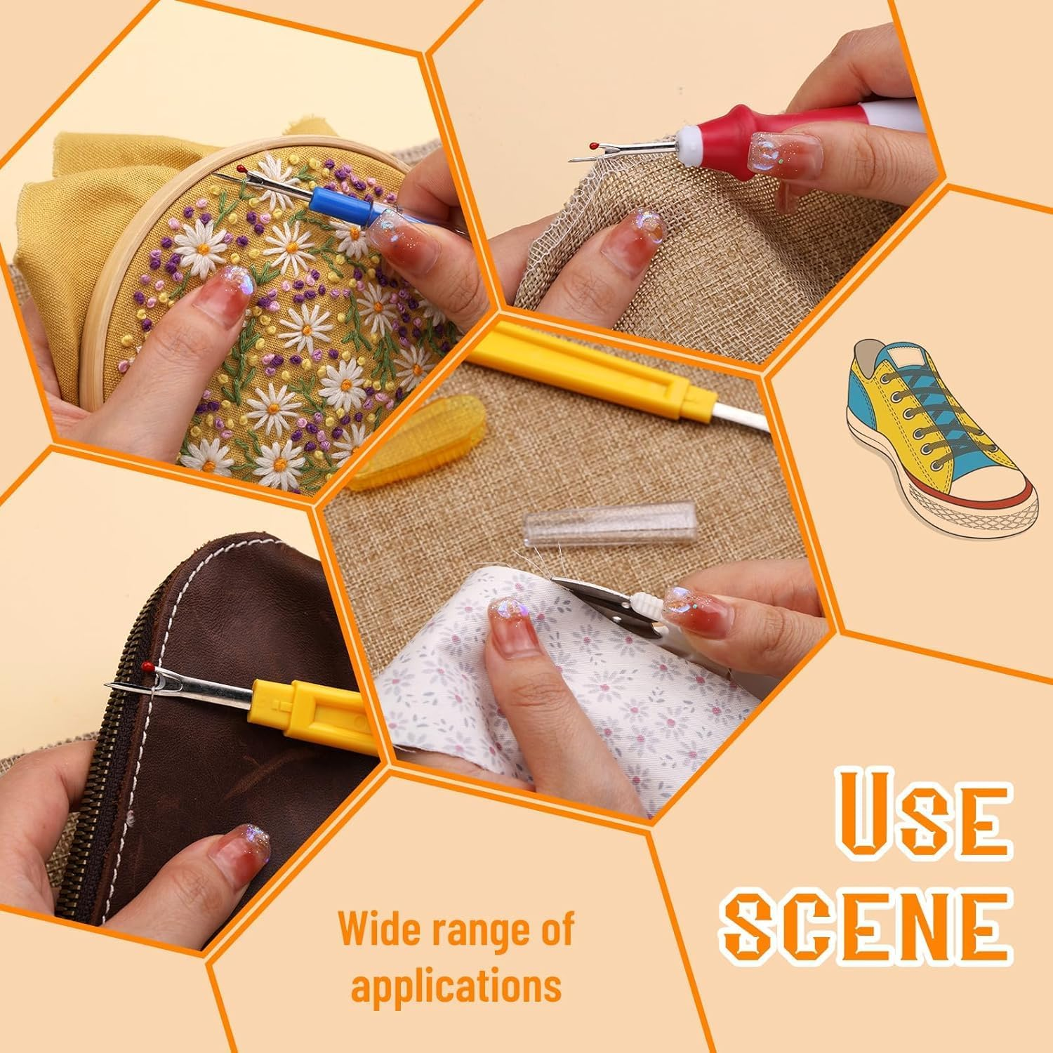 Seam Ripper and Thread Remover Kit, 10Pcs Sewing Seam Ripper Tool,Seam Ripper Set Thread Seam Removal Separator Sewing Cross Stitch Separator Stitch Unpicker with Trimming Scissor and Ruler for Sewing image number 6