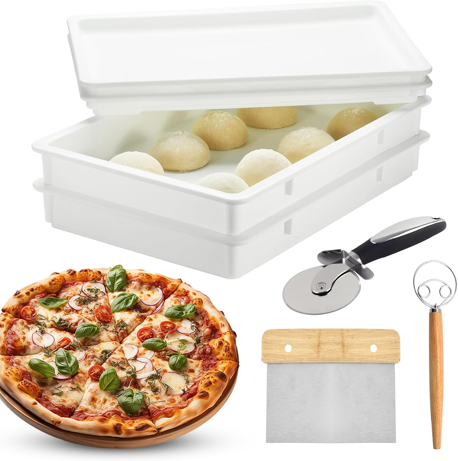 YAANI Pizza Proofing Box Set, Pack of 2 Stackable Bread Proofing Boxes with Lids, Pizza Wheel, Dough Whisk, Dough Scraper, Perfect for Sourdough, Food Storage Containers image number 5