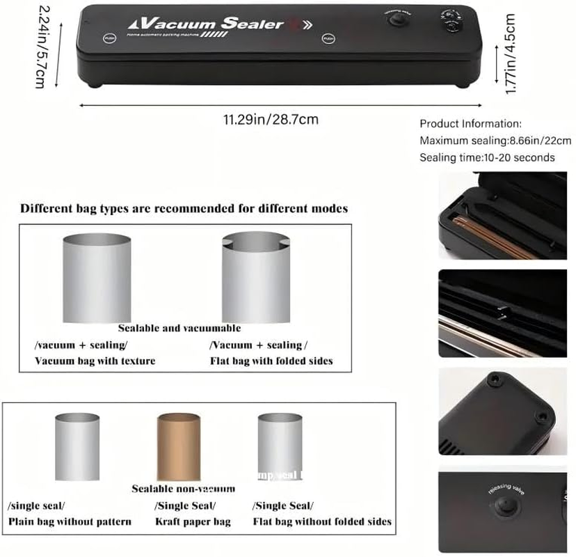 Automatic Vacuum Sealer Machine with 10 Bags - Ultra-Compact & Quiet Food Preservation System for Freshness Lovers, Perfect for Sous Vide and Meal Prep