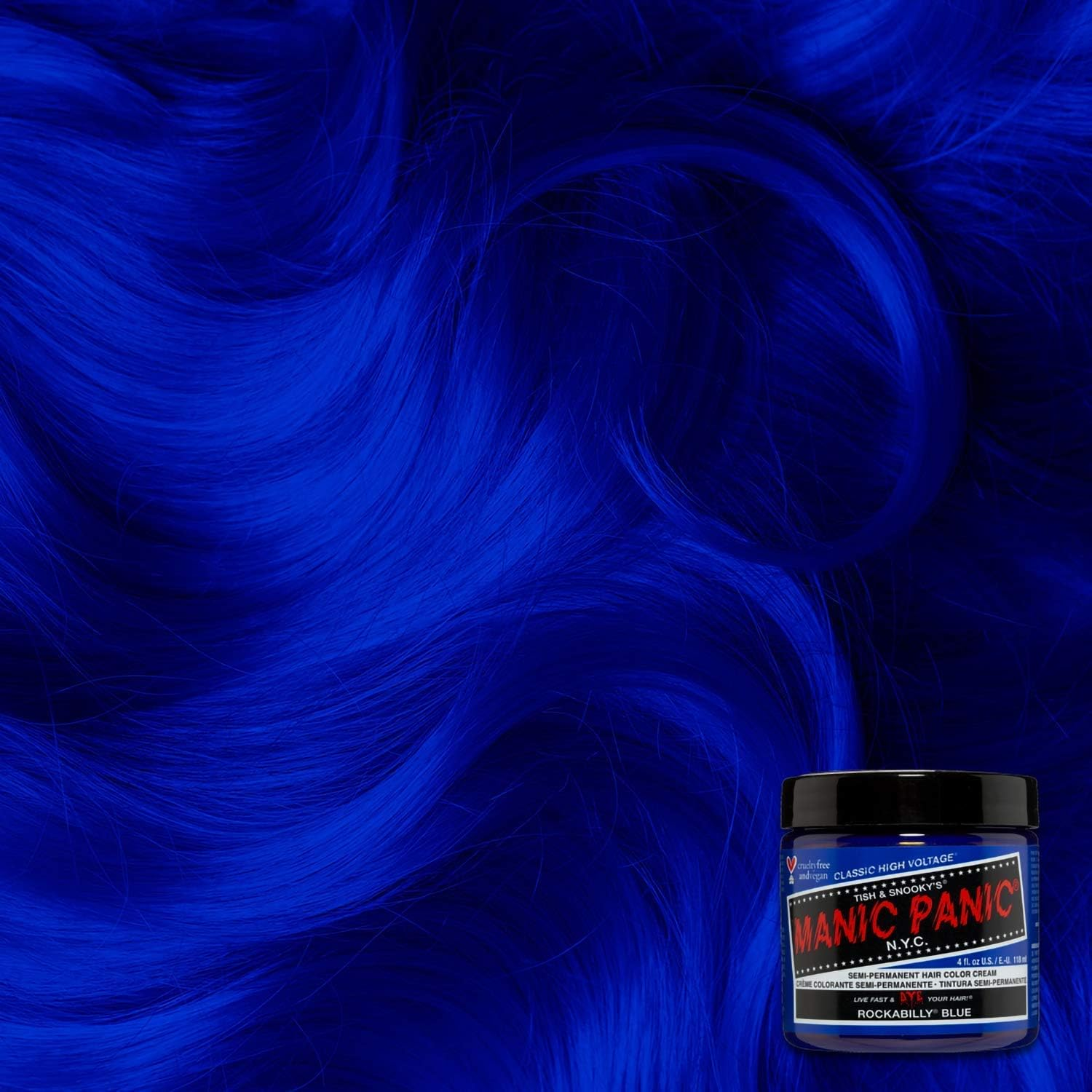 MANIC PANIC Rockabilly Blue Hair Dye - Classic High Voltage - Semi Permanent True Neutral Blue Hair Color - Vegan, PPD and Ammonia Free (4Oz) image number 5