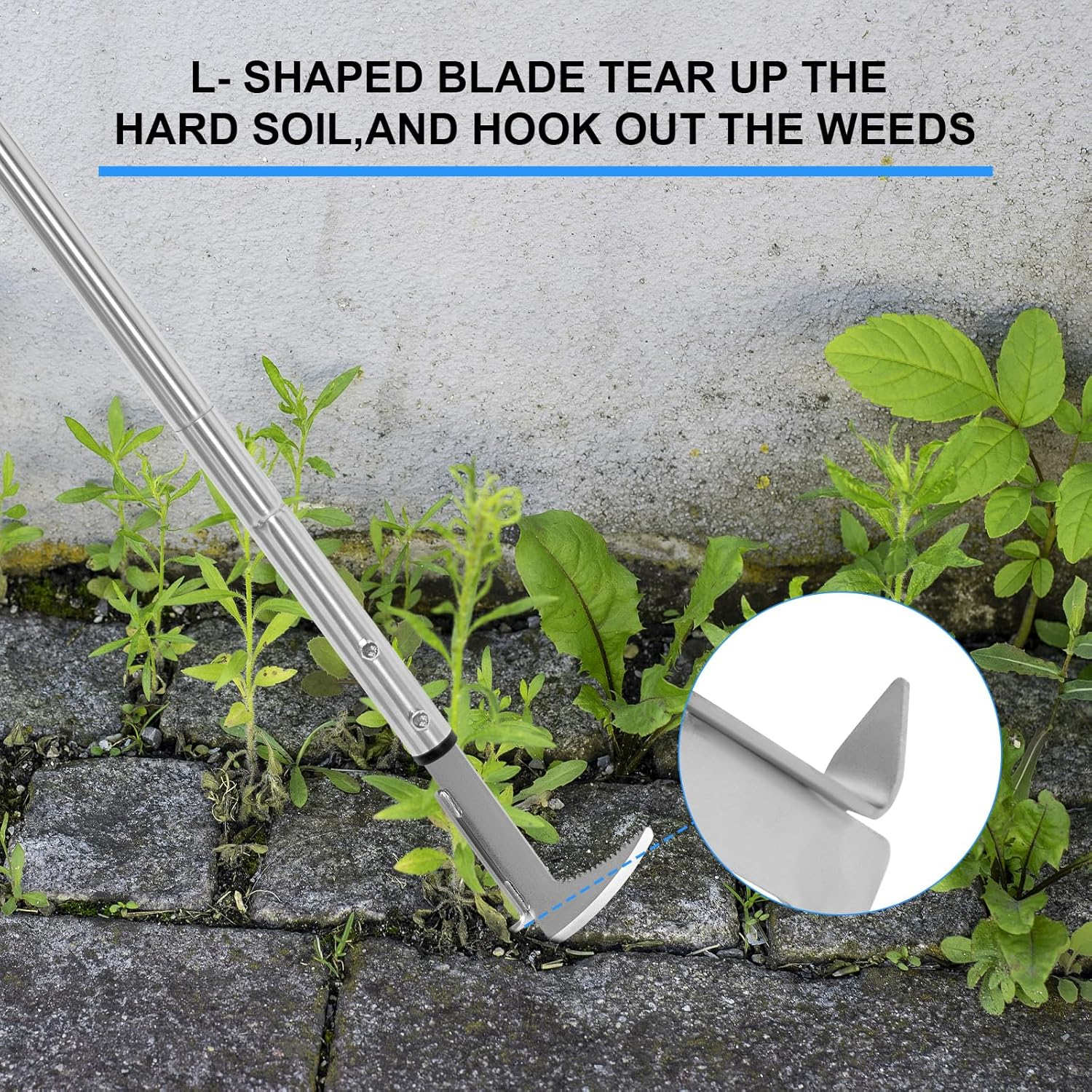 BARAYSTUS Crack Weeder, Stainless Steel Manual Crevice Weeding Tool, Long Handle Weed Grabber Remover, L-Shaped Manual Weeder Puller, Durable Crevice Weeding Tool for Sidewalk Garden Patio Lawn image number 1