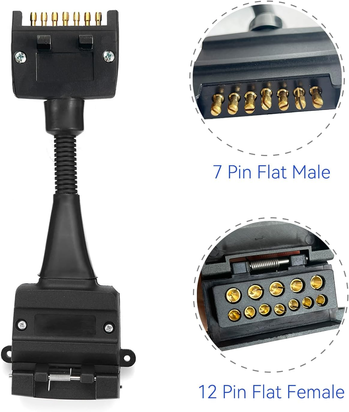 Trailer Adapter, 7 Pin Flat Male Plug to 12 Pin Flat Female Socket, Weatherproof Trailer Light Connector for Pickup Truck Trailer Tow Hitch image number 6