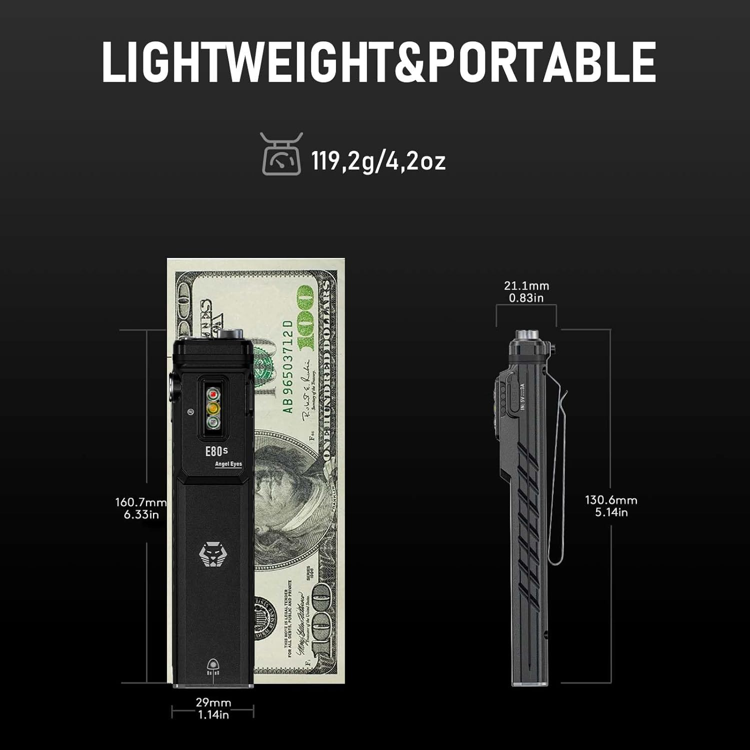 Rovyvon E80S 1800 Lumen Rechargeable Torch, Class I Green Beam, White Light and UV Light Combo, 3000 Mah Battery, Flat Handheld Torch for Working and Outdoors image number 2