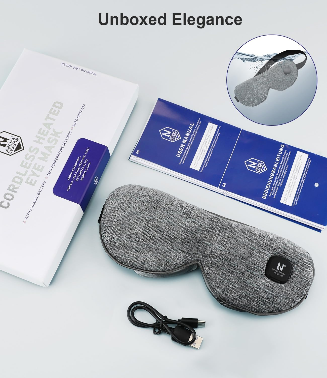 Aroma Season Heated Eye Mask, Moist Heat Eye Compress with Cordless Design, for Blepharitis and Dry Eyes Treatment, 3 Heat Levels, Light-Blocking, Washable Cover, Great Gifts(Grey) image number 2