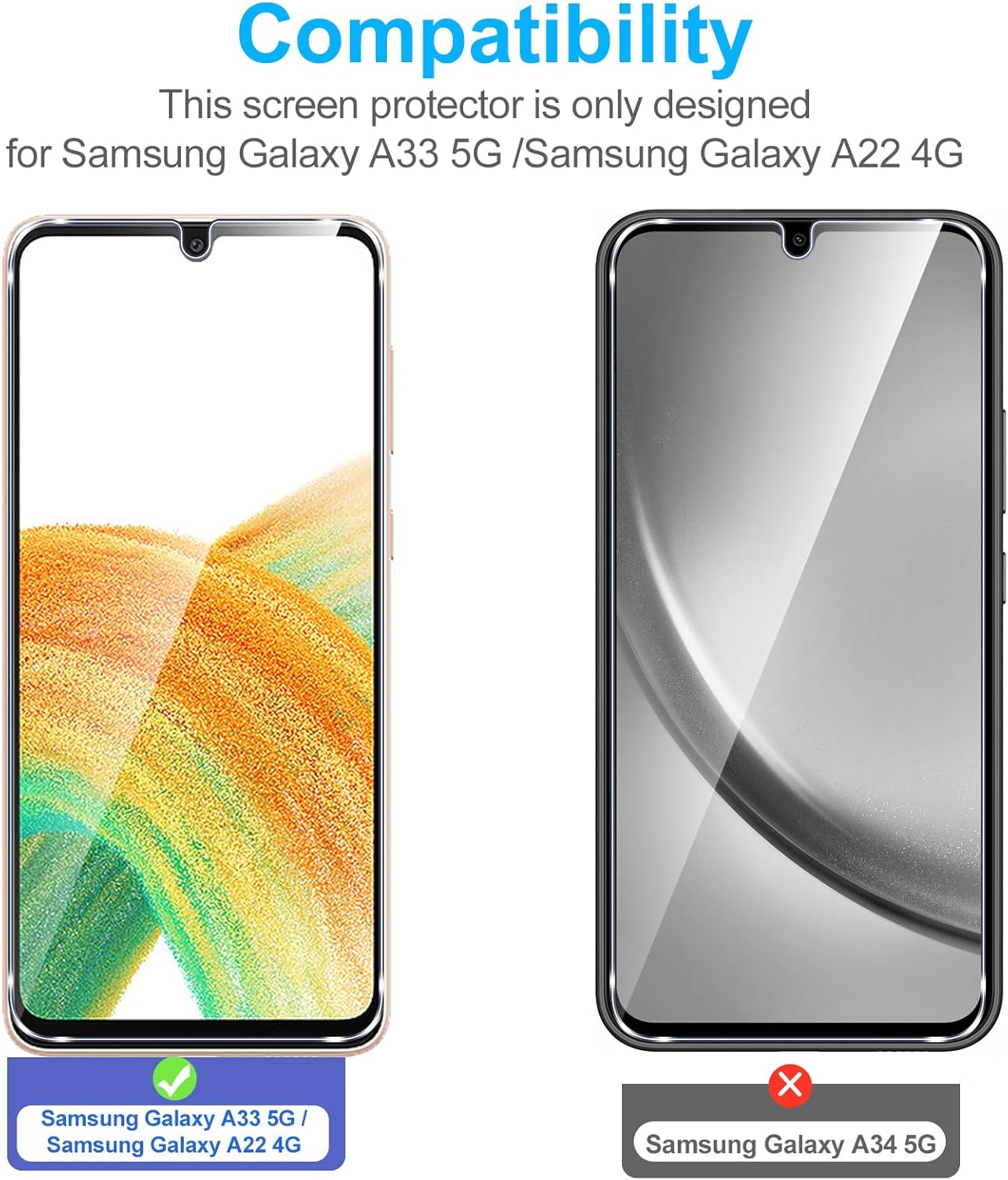 Viojrlra Pack of 3 Tempered Glass Screen Protector for Samsung Galaxy A33 5G / A22 4G, 9H Hardness Screen Protector, HD Clear Screen Protector, Free from Scratches, Anti-Bubble, Ultra Resistant Film image number 2