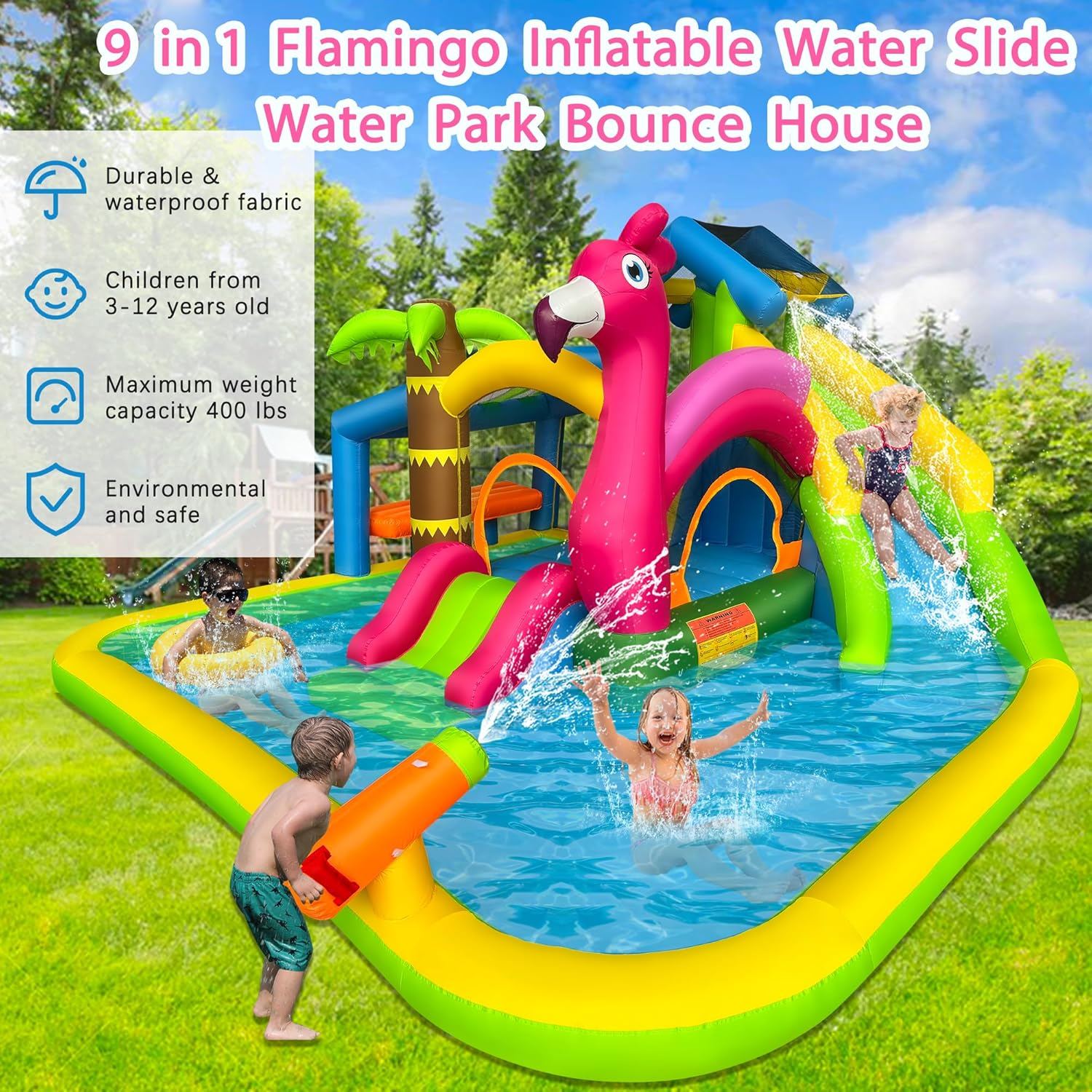 Inflatable Water Slide Flamingo Bounce House Water Park image number 5