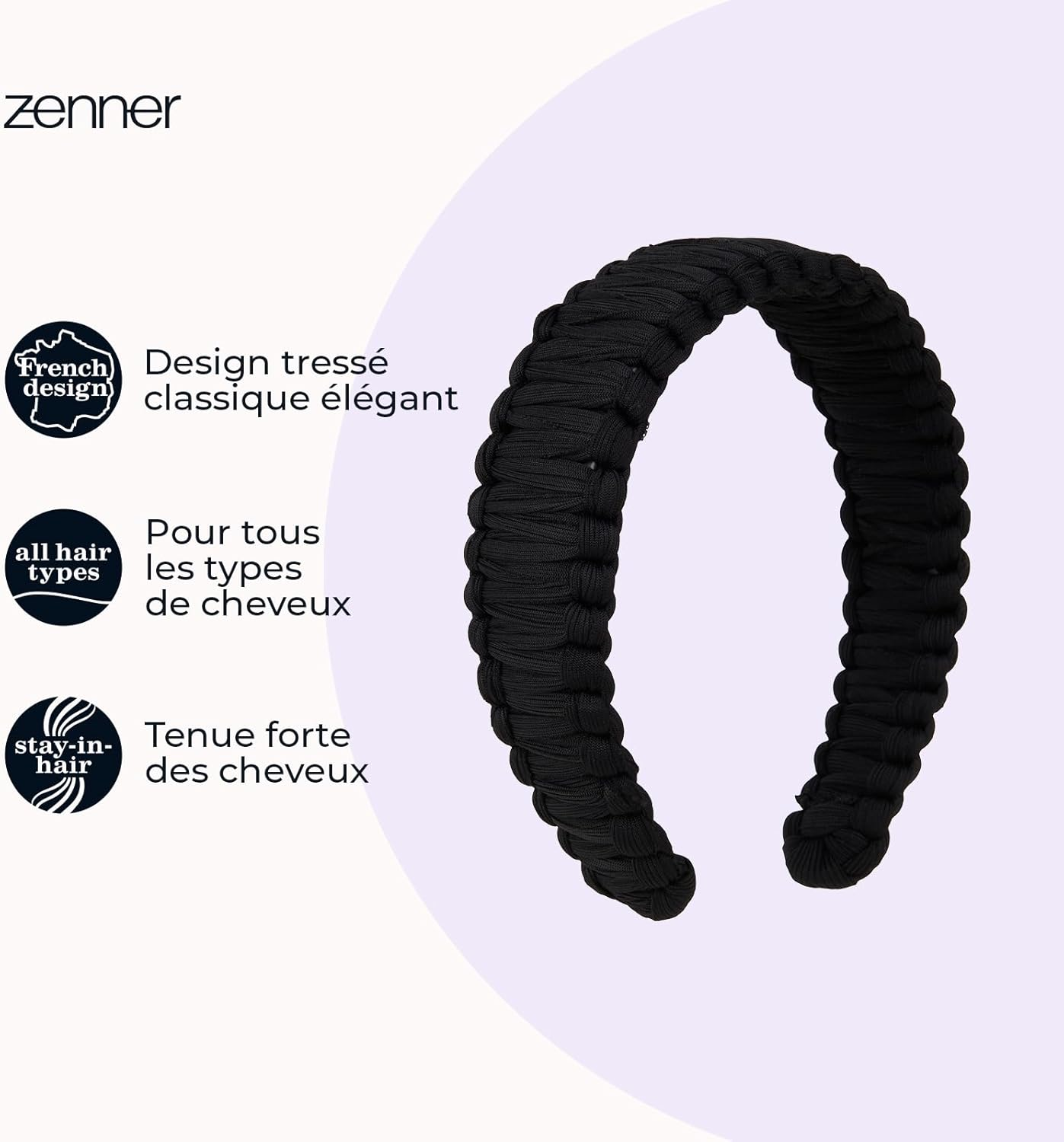 Zenner Braided Headband Black - Classic Braided Headband with Comfortable Fit - Versatile Design for Everyday Use - Elegant Accent for Casual and Styling Looks image number 3