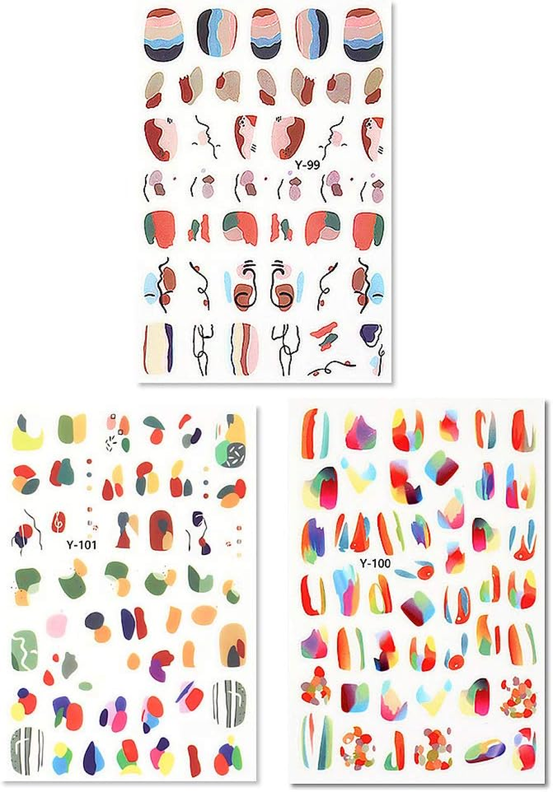 3 Pcs Colorful Nail Stickers Abstract Blurring Exquisite Fried Eggs Strawberry Flower Decal Decoration French Style image number 4