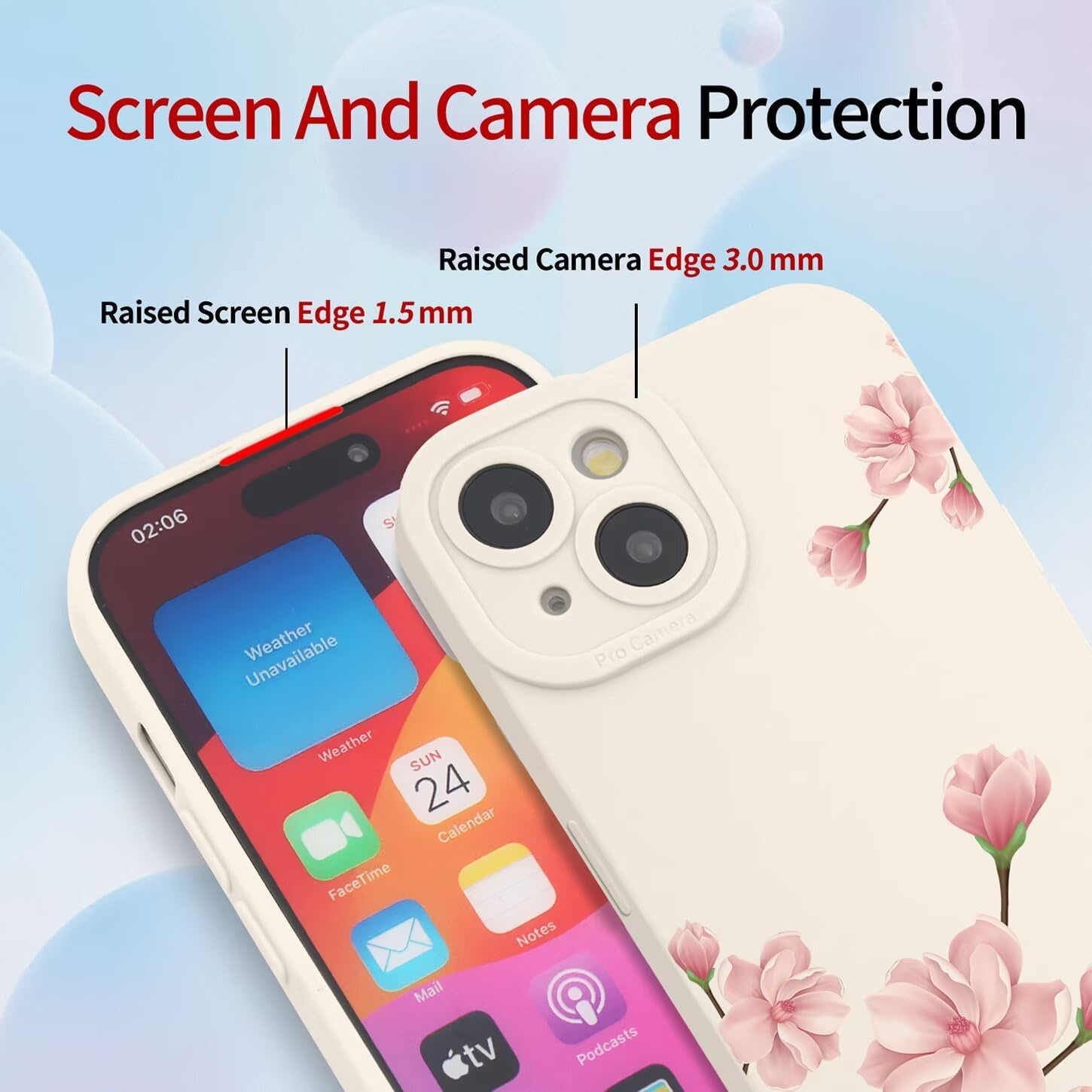 ILING Liquid Silicone Case for Oppo Reno 13 5G, Ultra Thin Elegant Flowers and Cute Cartoon Pattern Women'S Mobile Phone Case, Soft TPU Bumper Shockproof Protective Case (White Q07) image number 3