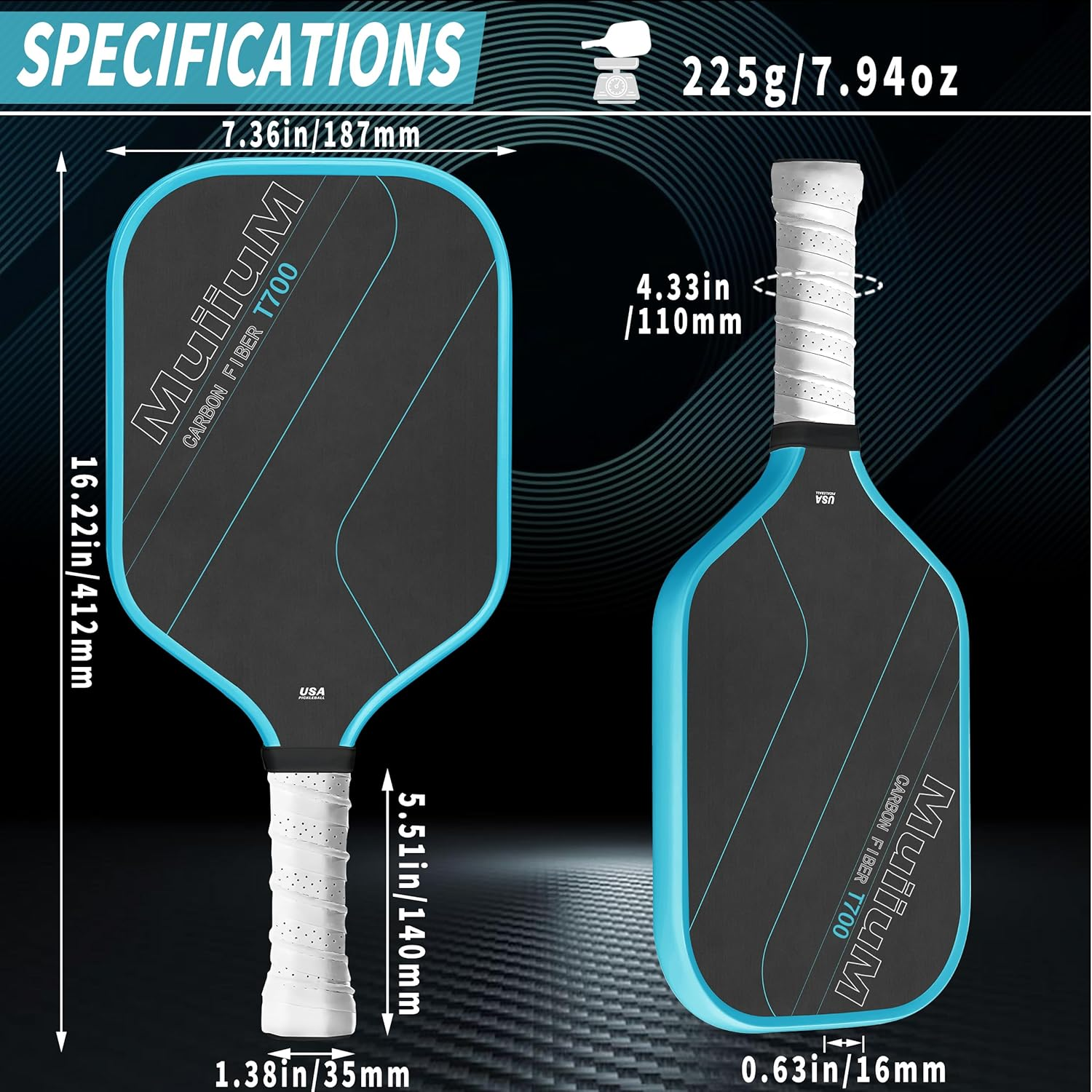 Pickleball Paddles, USAPA Approved Carbon Fiber T700 Surface, Men'S and Women'S Pickleball Pad Set image number 6