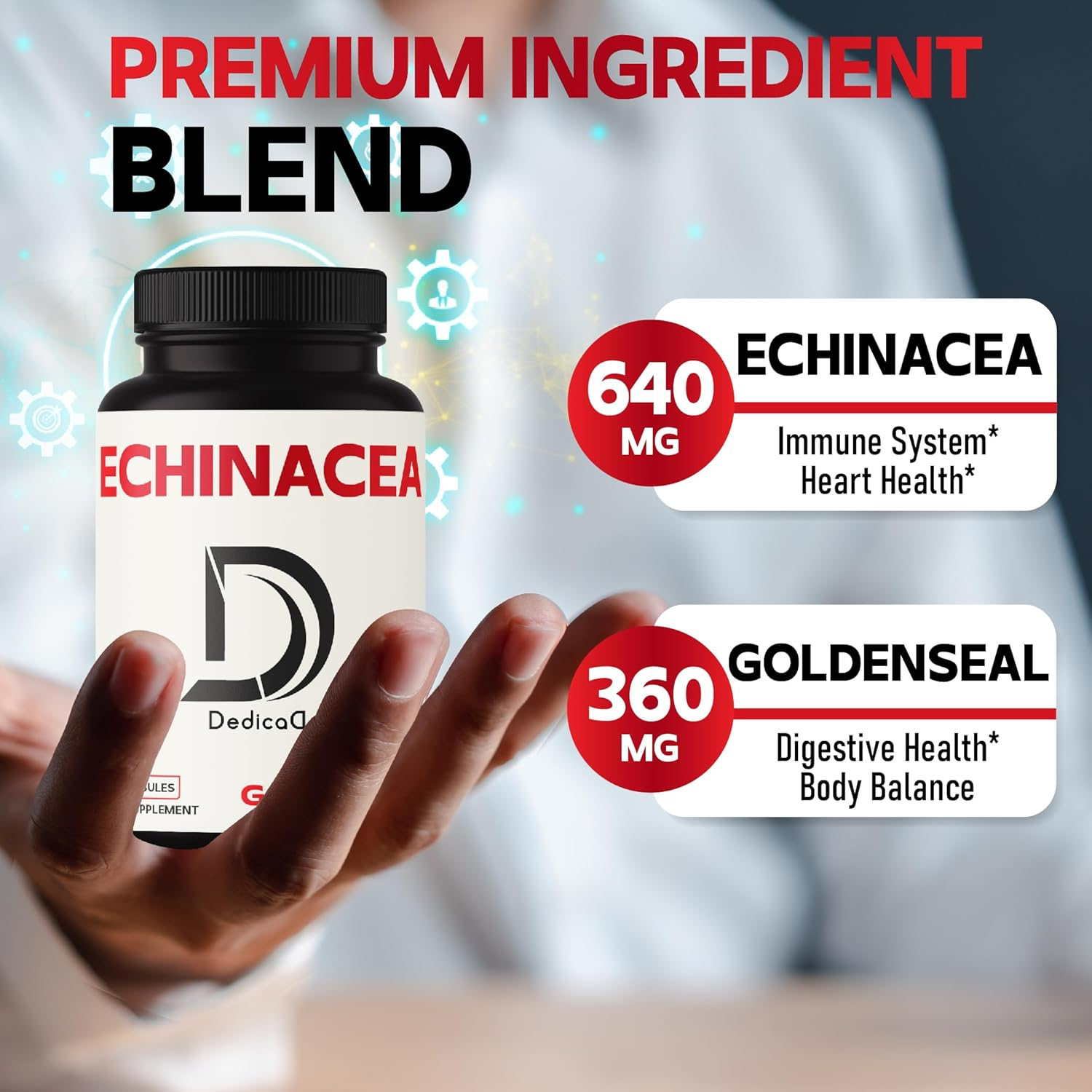 DEDICAD 1000Mg Echinacea Capsules with Goldenseal - 240 Counts of 4 Month Supply - Support Immune System, Well-Being & Overal Health image number 3