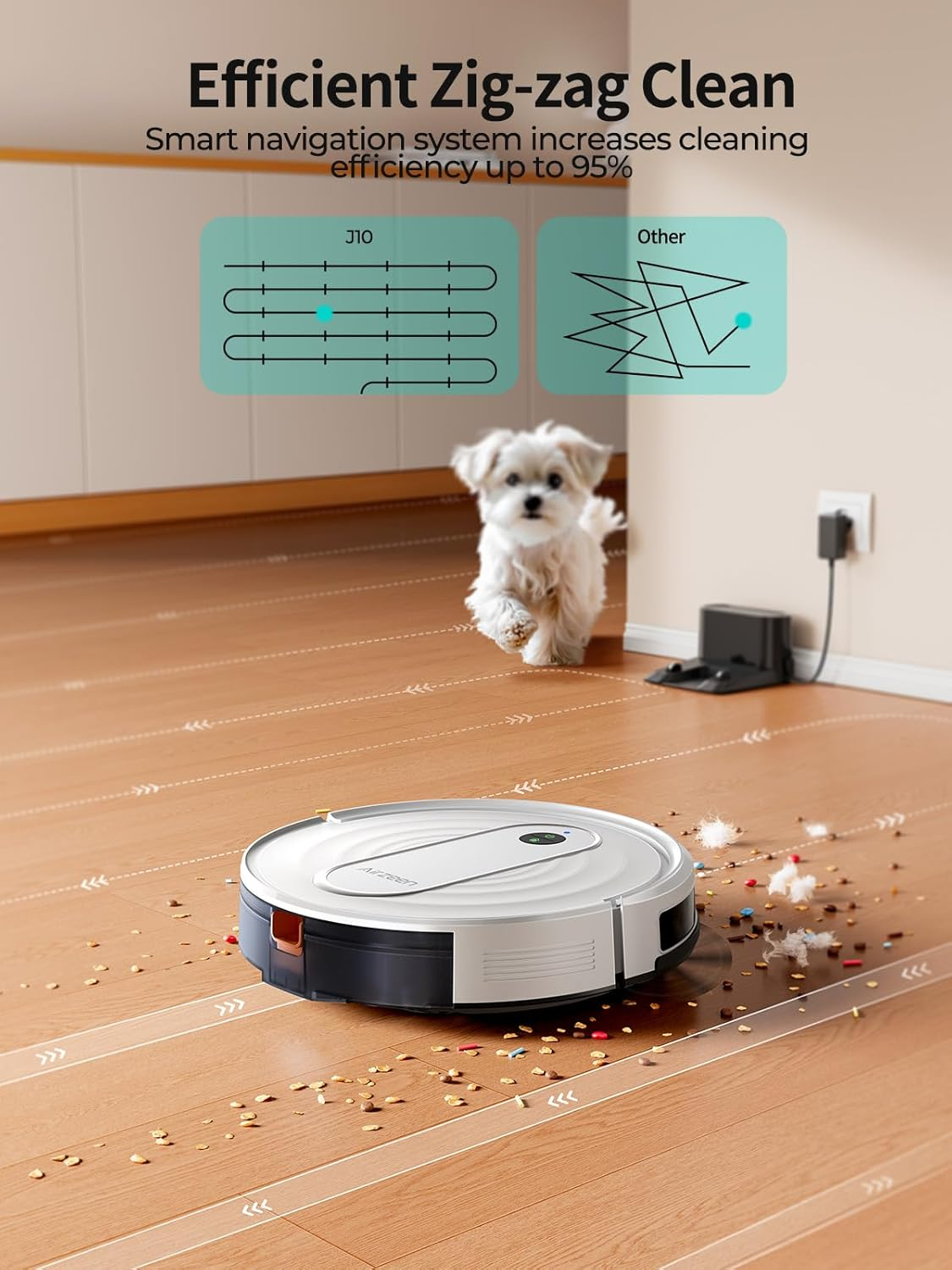 Airzeen Robot Vacuum Cleaner and Mop 4000Pa, Smart Navigation, Sweep/Vacuum/Mop 3-In-1, J10 Vacuum Robot with Auto Carpet Boost, 3-Inch Slim, Wifi/App/Alexa/Remote, for Pet Hair Hard Floor Carpet image number 5