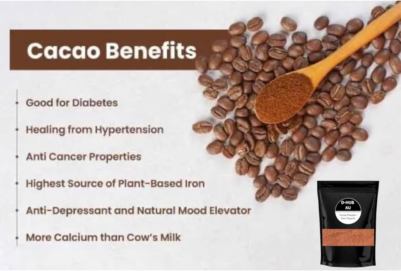 (2Kg) Organic Cacao Powder | Raw Cacao Powder for Baking, Cooking & Brewing Non-Alkalised, Unprocessed Cacao Powder, the Naturally Tart Cacao Flavour Is Ideal for Desserts, Smoothies & Tea. image number 3