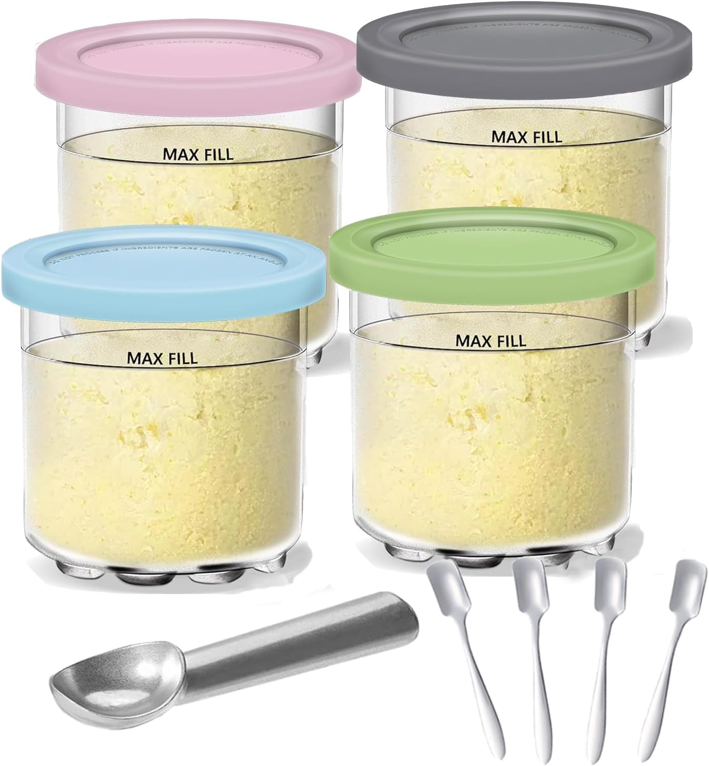 4 Pack Pints and Lids for Ninja,16 Oz Creami Containers,Compatible with Inja Creami NC301 NC300 NC299AMZ Series, Creamy Icecream Containers Cups Set with Lids and Scoops for Home Kitchen image number 2