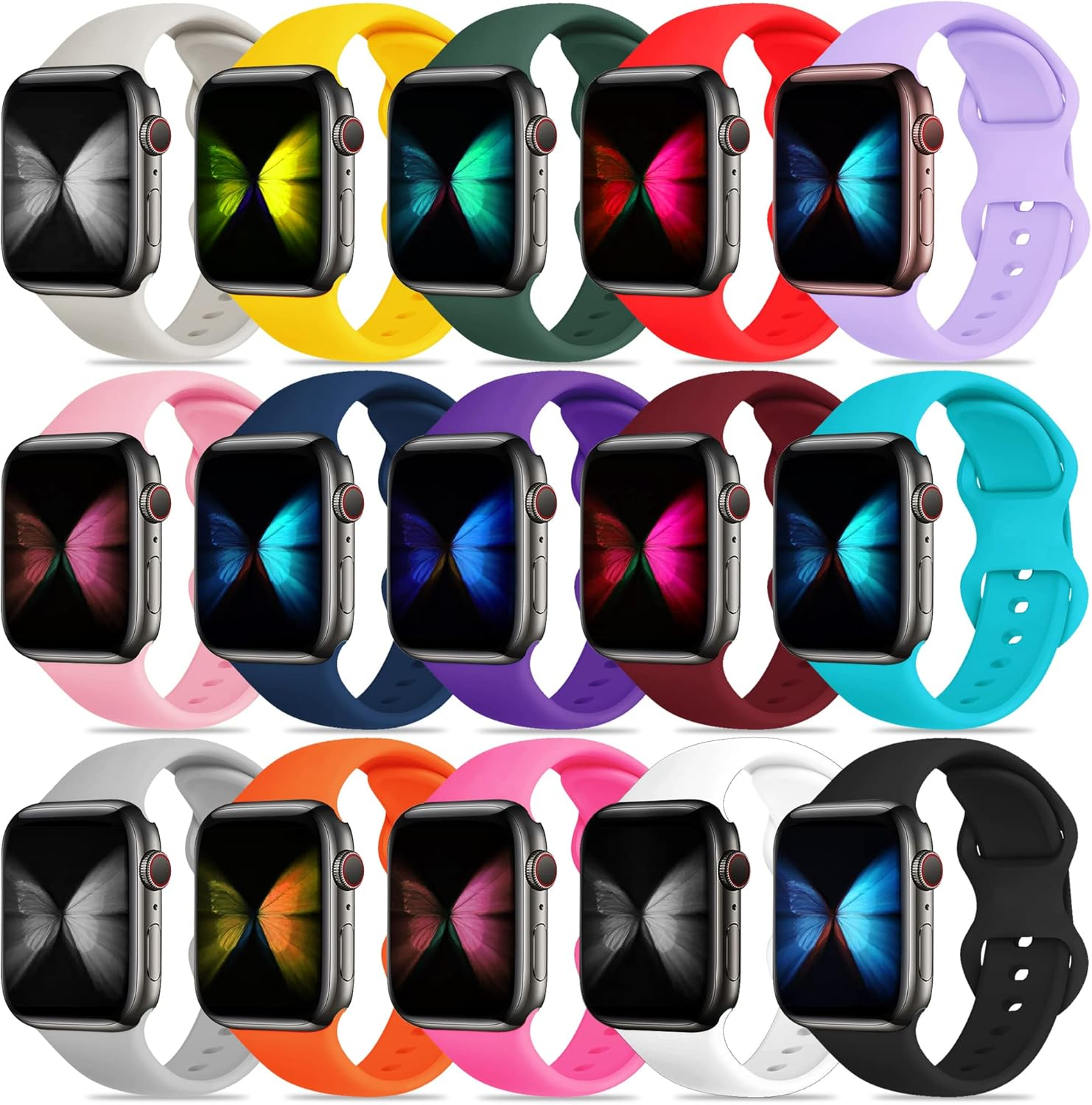 Tiorecime 15 Pack Bands Compatible with Apple Watch Band 38Mm 40Mm 41Mm 42Mm 44Mm 45Mm 49Mm for Women Men, Waterproof Soft Silicone Sport Replacement Strap for Iwatch Series Ultra 8 7 6 5 4 3 2 1 SE image number 5