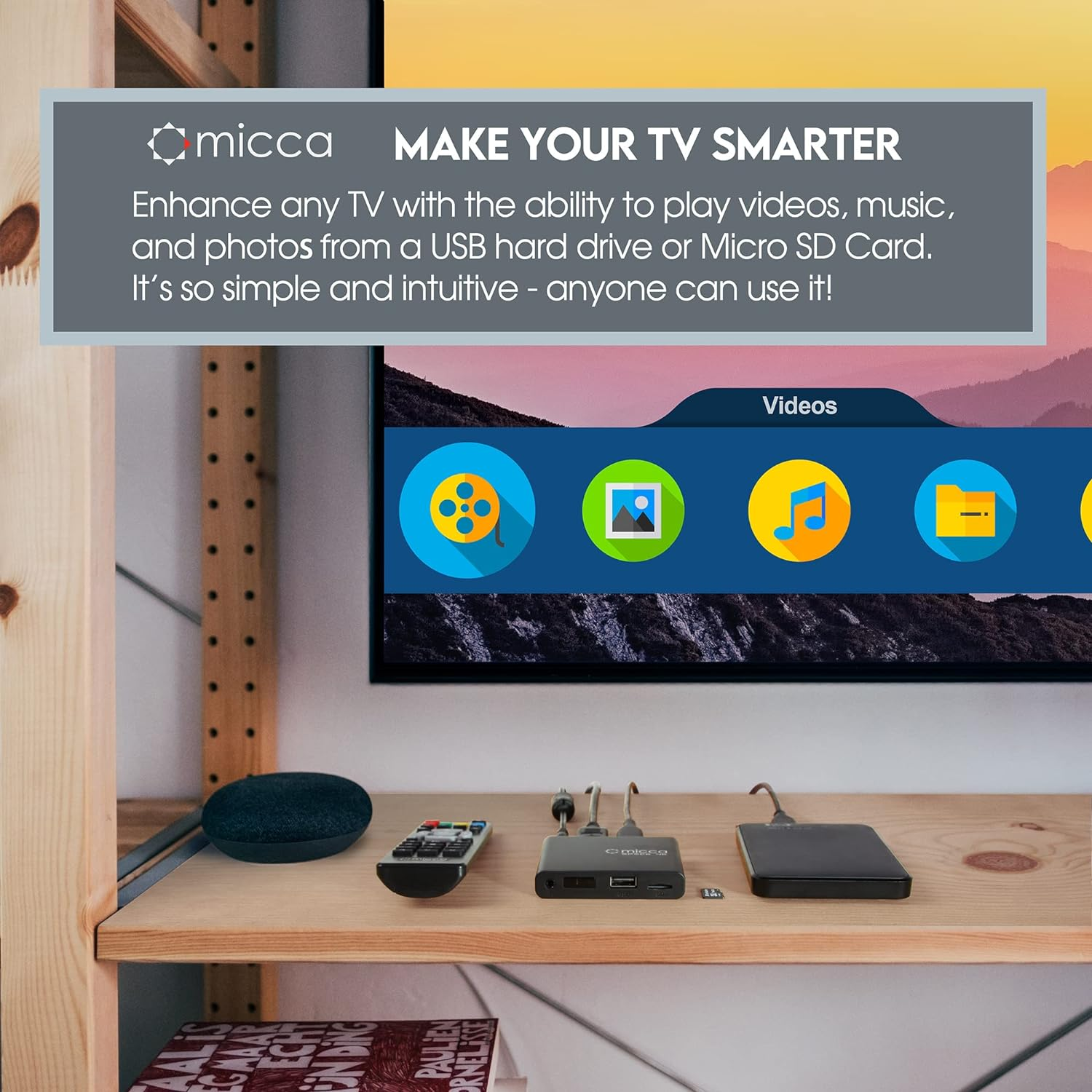 Micca Speck 4K Ultra-Hd Digital Media Player for USB Drives and Microsd Cards, Digital Signage, H.265/HEVC H.264/AVC MP4 MKV Videos MP3 Music JPG Photos, 4K HDMI, Analog AV, Auto Play and Resume