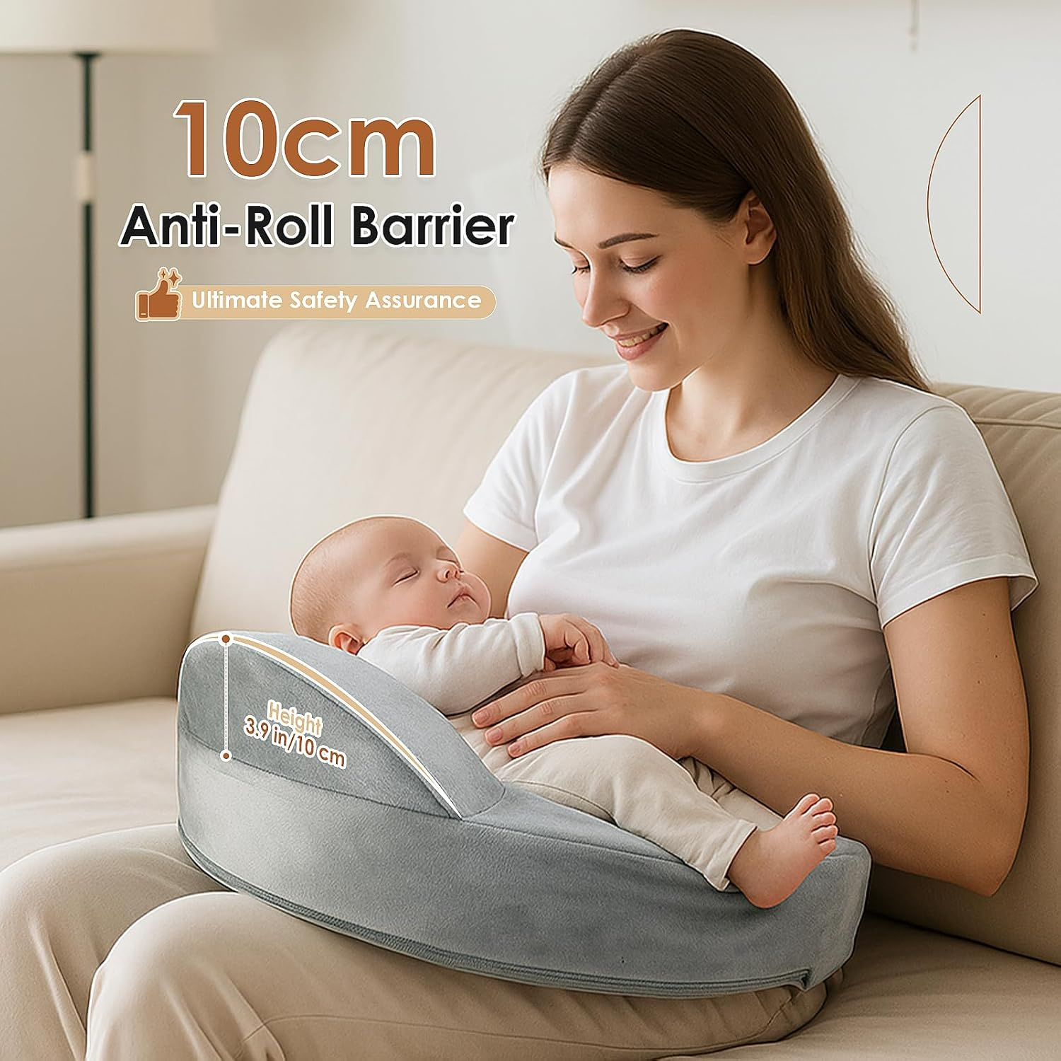 Memory Foam Nursing Pillow - Pioneering Safety Fence-Plus Size Breastfeeding Pillow for Ergonomic Comfort & Support-Easier and Healthier Nursing - Fit for All, Removable Cover image number 3