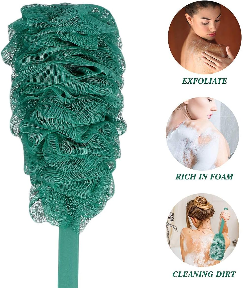 3 Pcs Shower Ball Mesh Pouf, Back Scrubber Loofah with Long Handle Bath Brush Soft Body Sponge for Adults Teens Kids image number 6