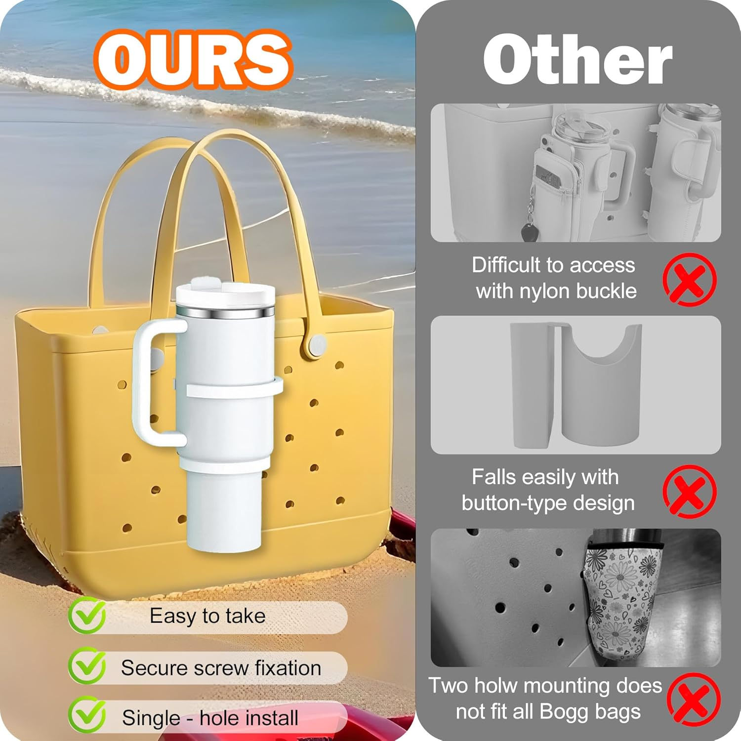 2 Pack Cup Holder for Bogg Bag, Fits for Stanley Cup 16-40Oz, Bogg Bag Accessories Insert Drink Holder Attachment for Rubber Beach Tote Bags Summer Accessories Gifts for Women Girls image number 1