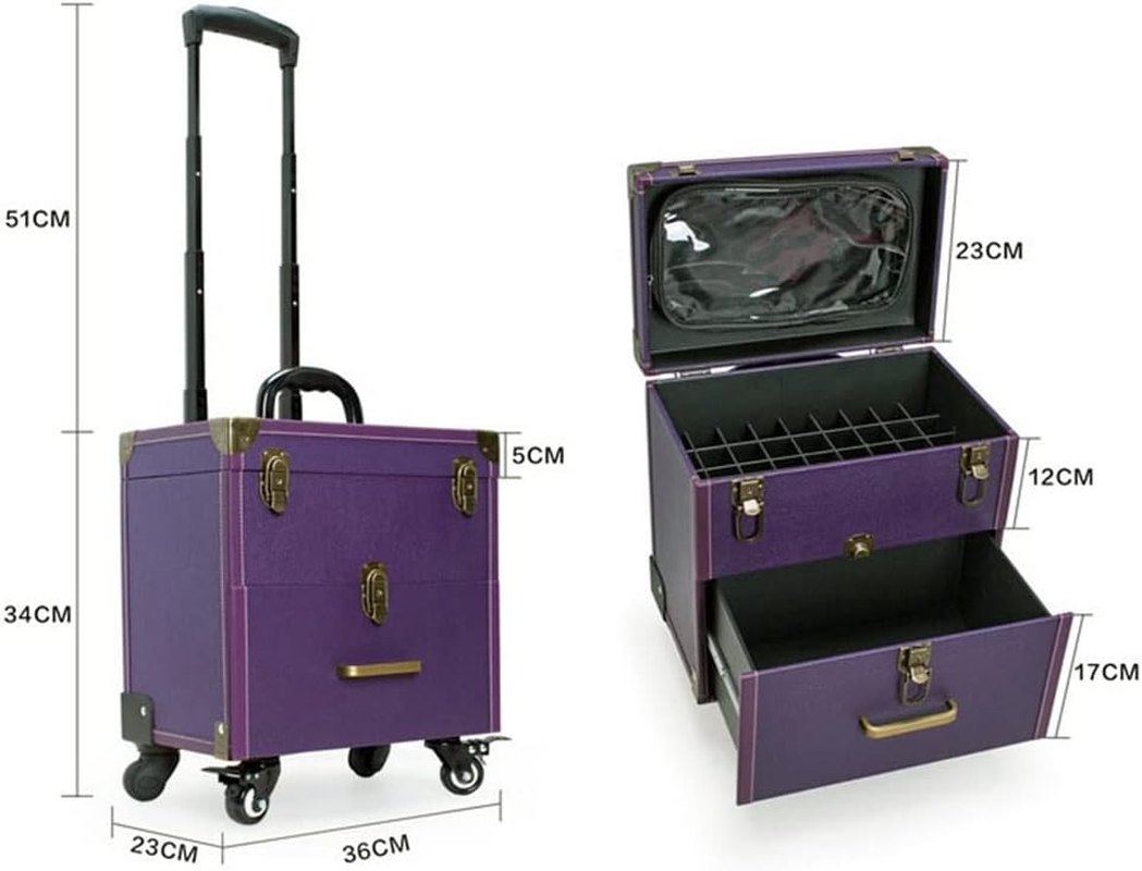 Ladies Multi-Layer Large-Capacity Cosmetic Case Manicure Tattoo Rolling Cosmetic Case Multi-Function Trolley Suitcase /1243 (Color : White, Size : 36X23X34Cm) image number 3