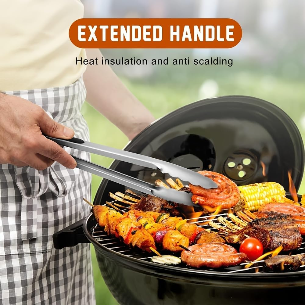 2 PCS Kitchen Tongs Stainless Steel 12'' & 9'' Easy-Brush Lockable Heat Resistant Non-Bpa Silicone Grips for Grill Camping Cooking by ZOLOTI image number 4