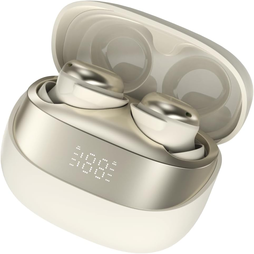 Satyamarket Mini Wireless Earbuds for Sleeping &ndash; In-Ear Bean-Shaped Bluetooth 5.3 Earphones with Power Display, 6Mm Titanium Driver, Noise Isolation, Lightweight Charging Case (White)