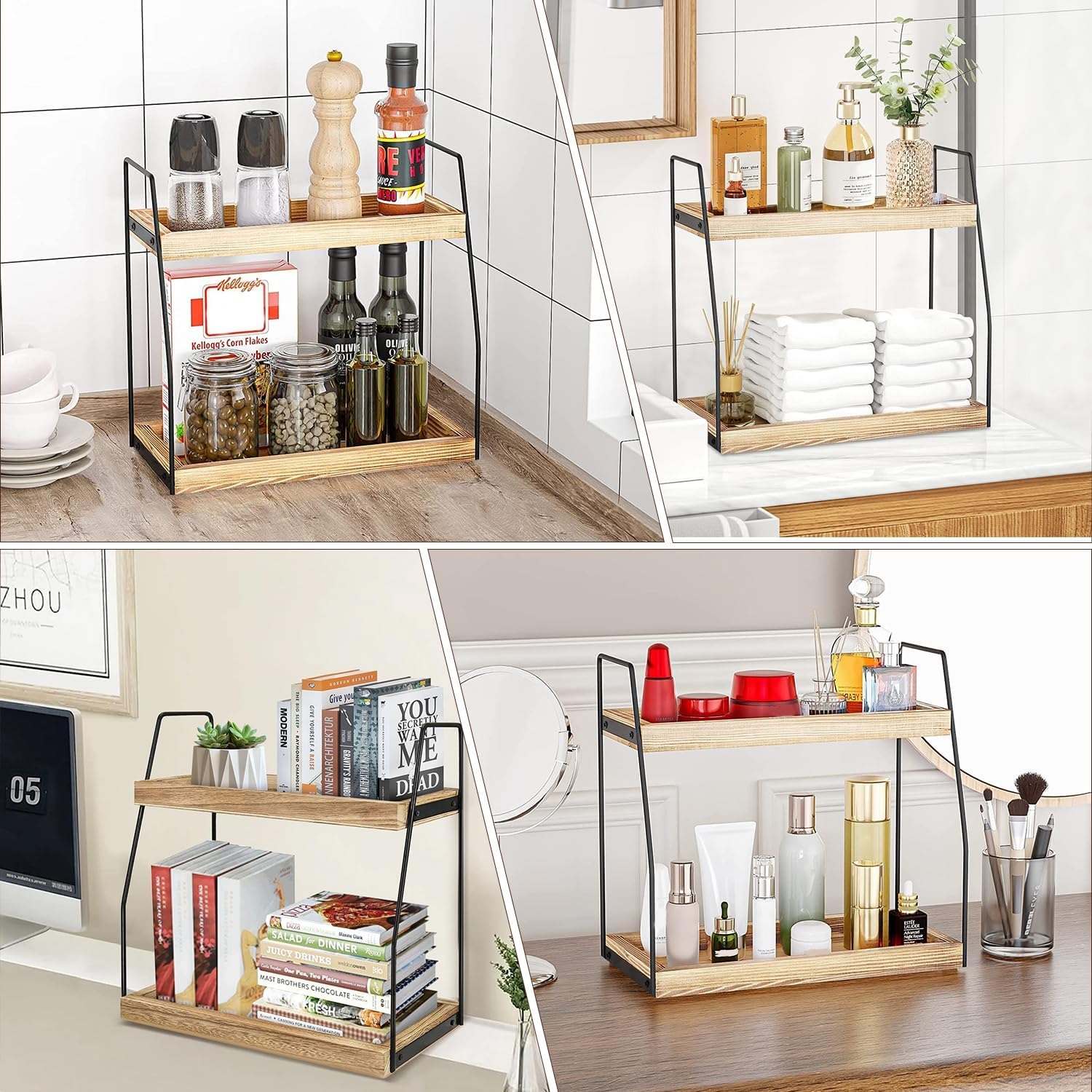 BYUNER Coffee Station Organiser, 2 Tier Shelf Coffee Bar Accessories and Organizer, Wooden Kitchen Shelf Storage, Tea Condiment Storage, Caddy for Home Office Bathroom Organiser image number 1