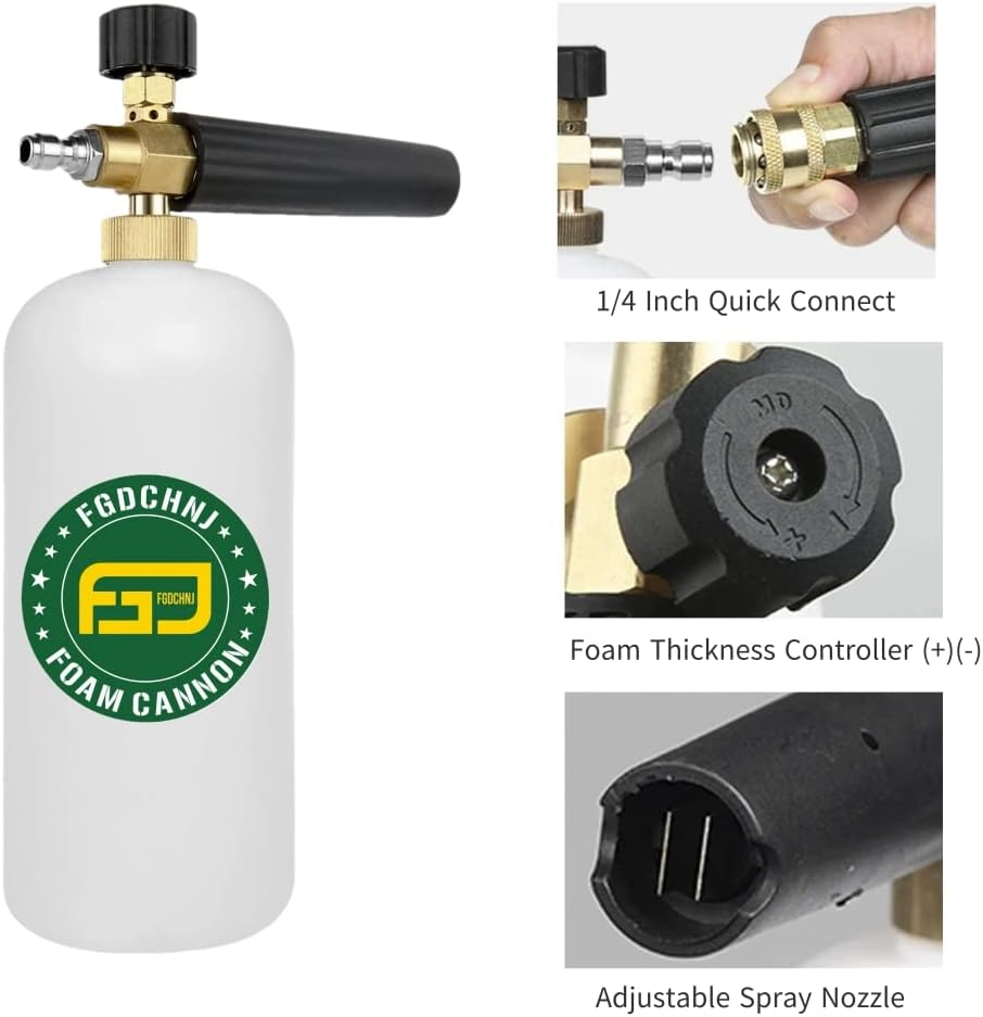 FGDCHNJ Pressure Washer Foam Cannon with 1/4&rdquo; Quick Connector, 1 Liter Bottle, Car Wash Foam Gun image number 4