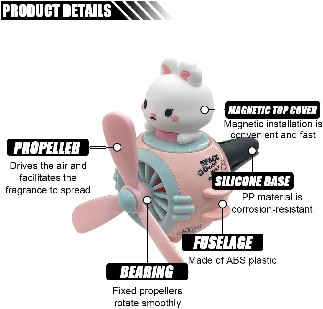 Cute Pilot Rabbit Car Air Fresheners, Car Diffuser Air Condition Vent Clip, Rotating Propeller Automotive Air Outlet Fan Creative Perfume Accessories for Car Interior Decoration - Pilot Cat image number 6