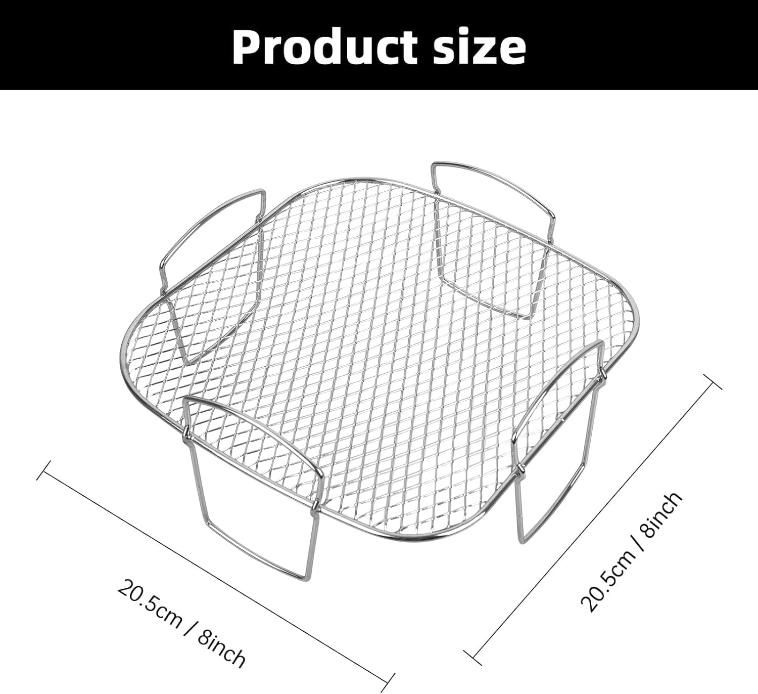 Air Fryer Rack, 304 Stainless Steel Dehydrator Rack, Square Air Fryer Basket Multi-Purpose Grill Shelf for 7.5L-8L Fryer and Oven (Single Layer) image number 4