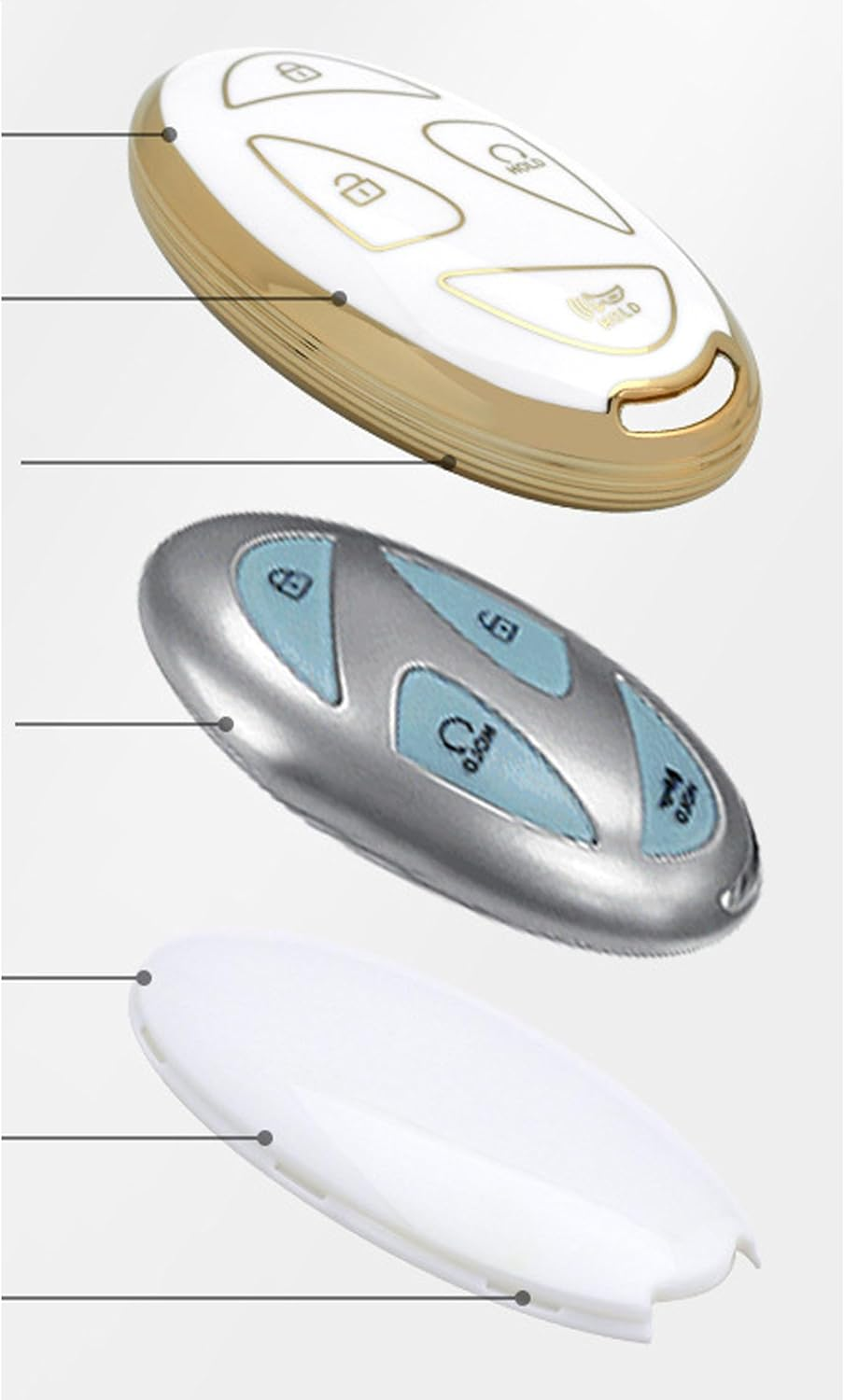 For Hyundai Key Fob Cover Key Fob Shell with Bling Keychain Fit for Hyundai Ioniq 6 Grandeur GN7 KONA 2023 2024 Smart Key (A-White-5B) image number 2