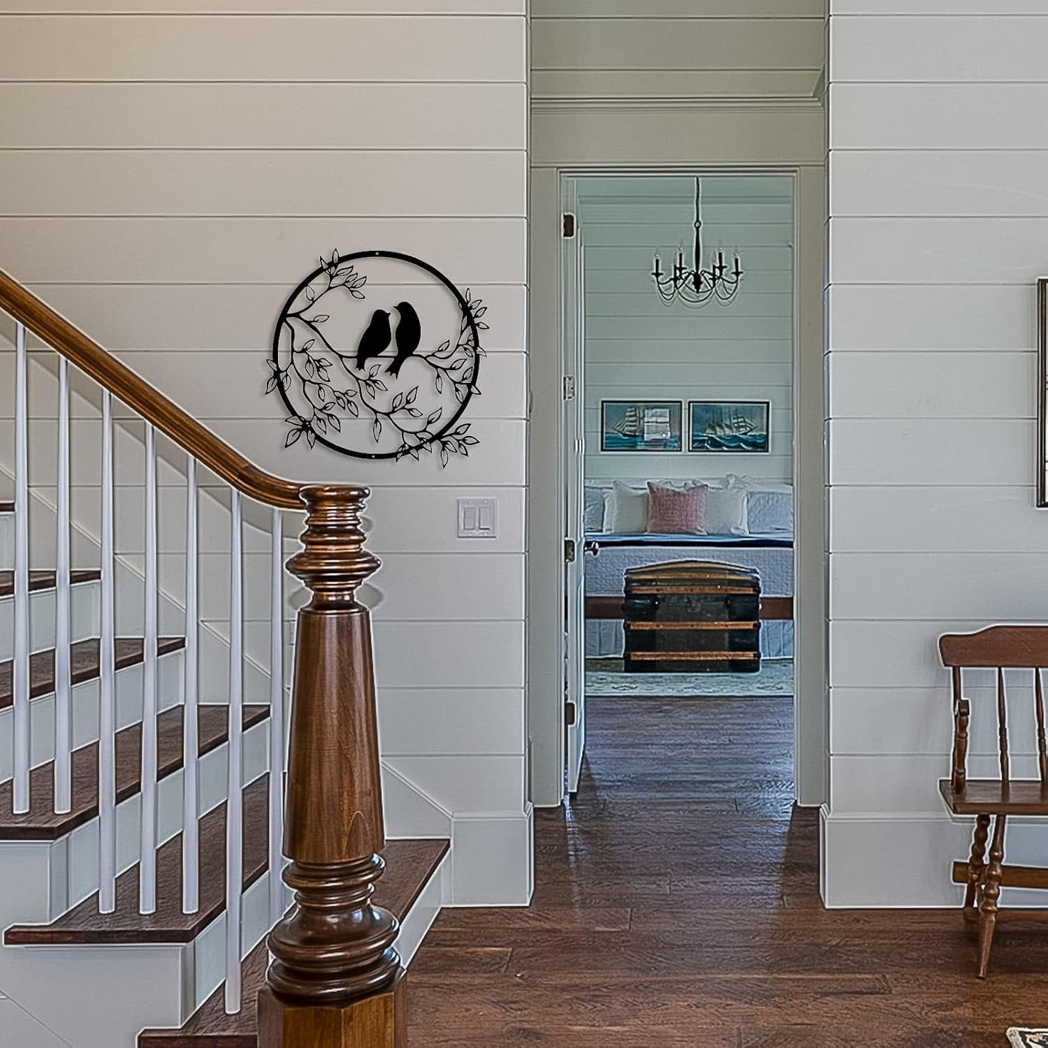 Metal Wall Art, Bird on Tree Branch, Metal Bird Wall Silhouette Bird Wall Art Decor for Living Room Garden Bedroom Office Home Wall Housewarming Party Decor (Black) image number 2