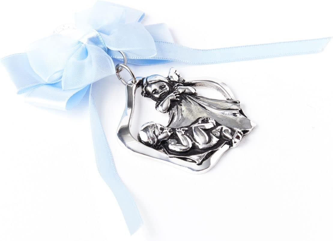 Guardian Angel Crib Medal with Satin Ribbon. Perfect Baptism Gifts for Babies, Christening Gifts for Babies, Baby Shower and Baby Nursery Wall Decor. (Blue Light) image number 3