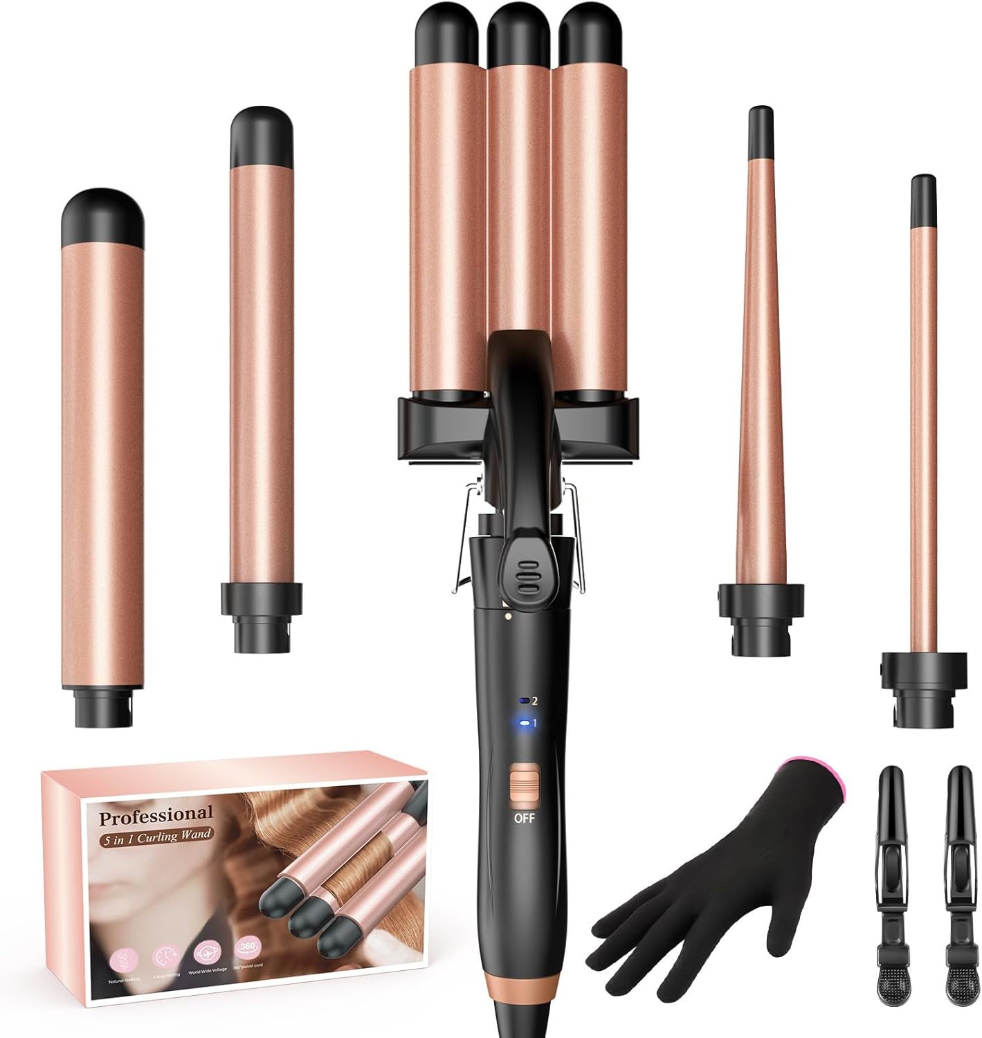 BESTOPE MIX 5 in 1 Curling Iron Set, Curling Iron with Different Attachments, Adjustable Temperature, Ceramic Curling Iron, Large Curls, Fast Heating, Curling Rods, 3 Barrels for Long or Short Hair image number 1