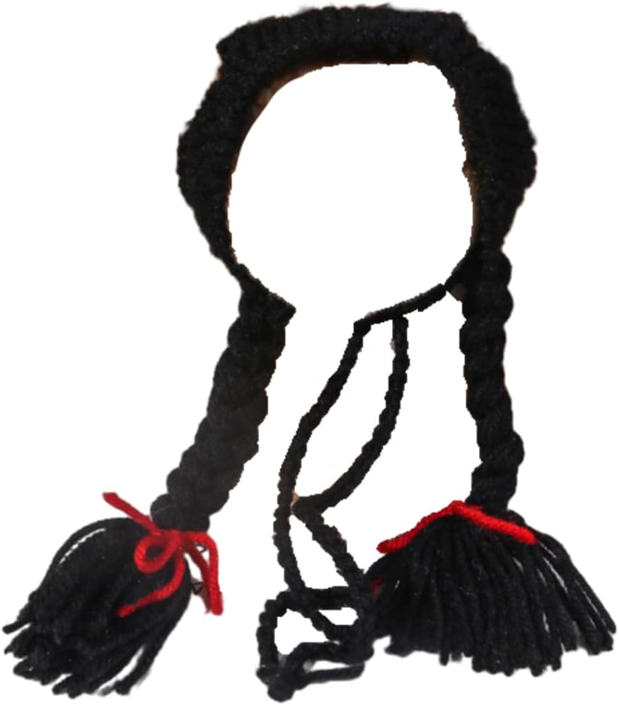 AIMALL Knitted Pet Wig Hat with Braids for Cats, Adjustable Yarn Cap for Photo Shoots, Halloween, Head Circumference 9.84In&ndash;11.81In, Yellow or Black