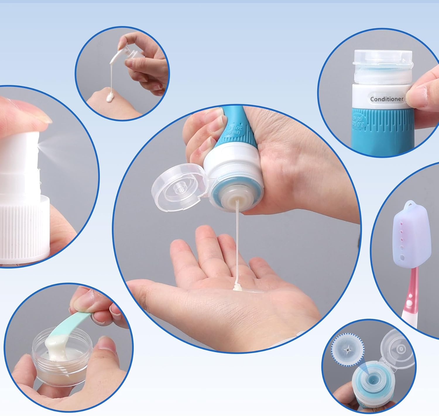 20PCS Travel Bottles Set for Toiletries,Travel Size Leak Proof Reusable Containers for Shampoo and Conditioner Bottles Travel Accessories image number 5