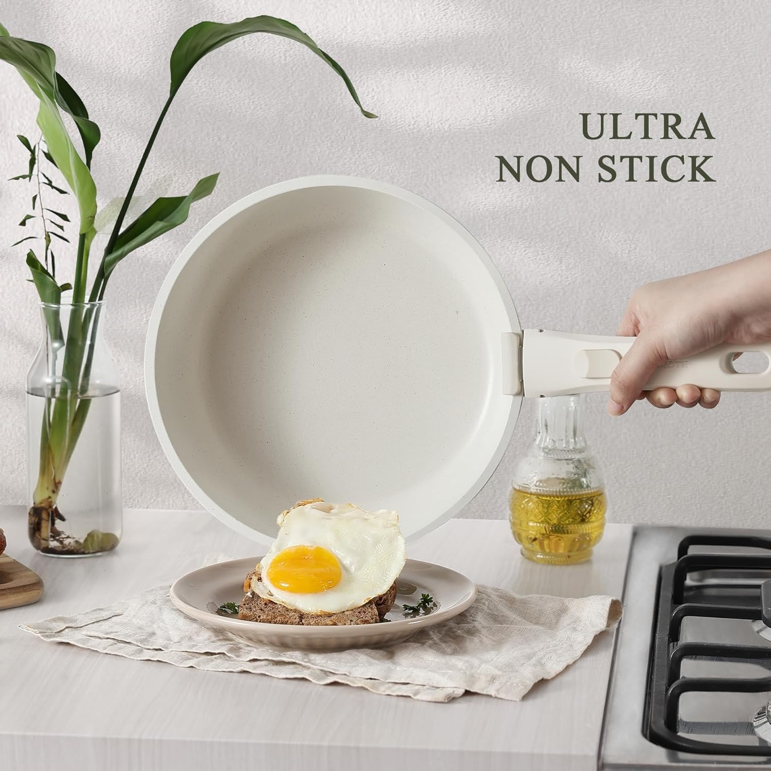 17 Pcs Pots and Pans Set Nonstick, Cookware Set Detachable Handl Kitchen Cooking Set with Utensil and Pan Protectors, PFOS and PFOA Free(White)