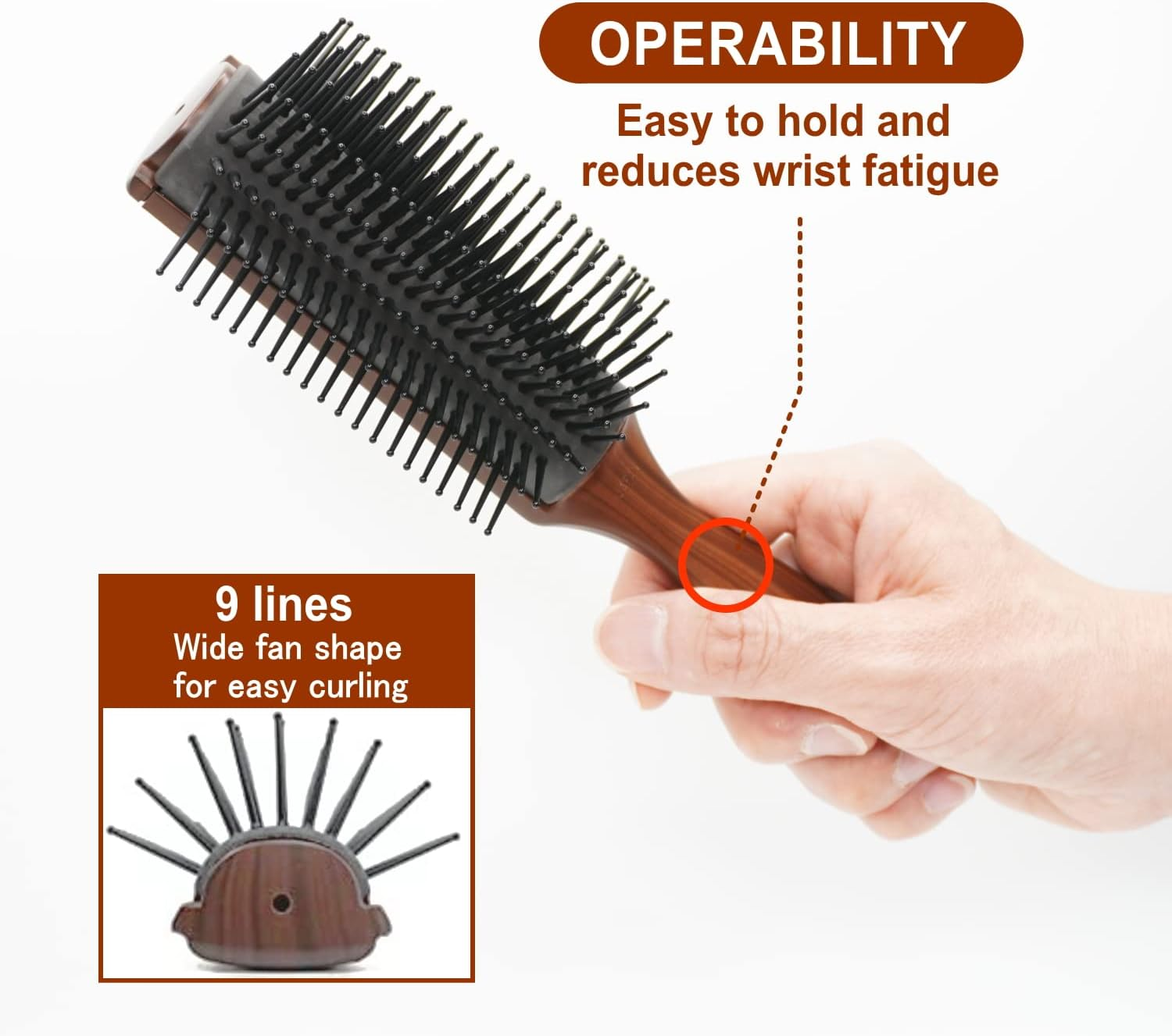 Vess C-2000 Professional Hair Brush Tourmaline Ceramic 9 Row round Tip Curved Pad Anti-Static Natural Rubber Specialized Pin Structure image number 4