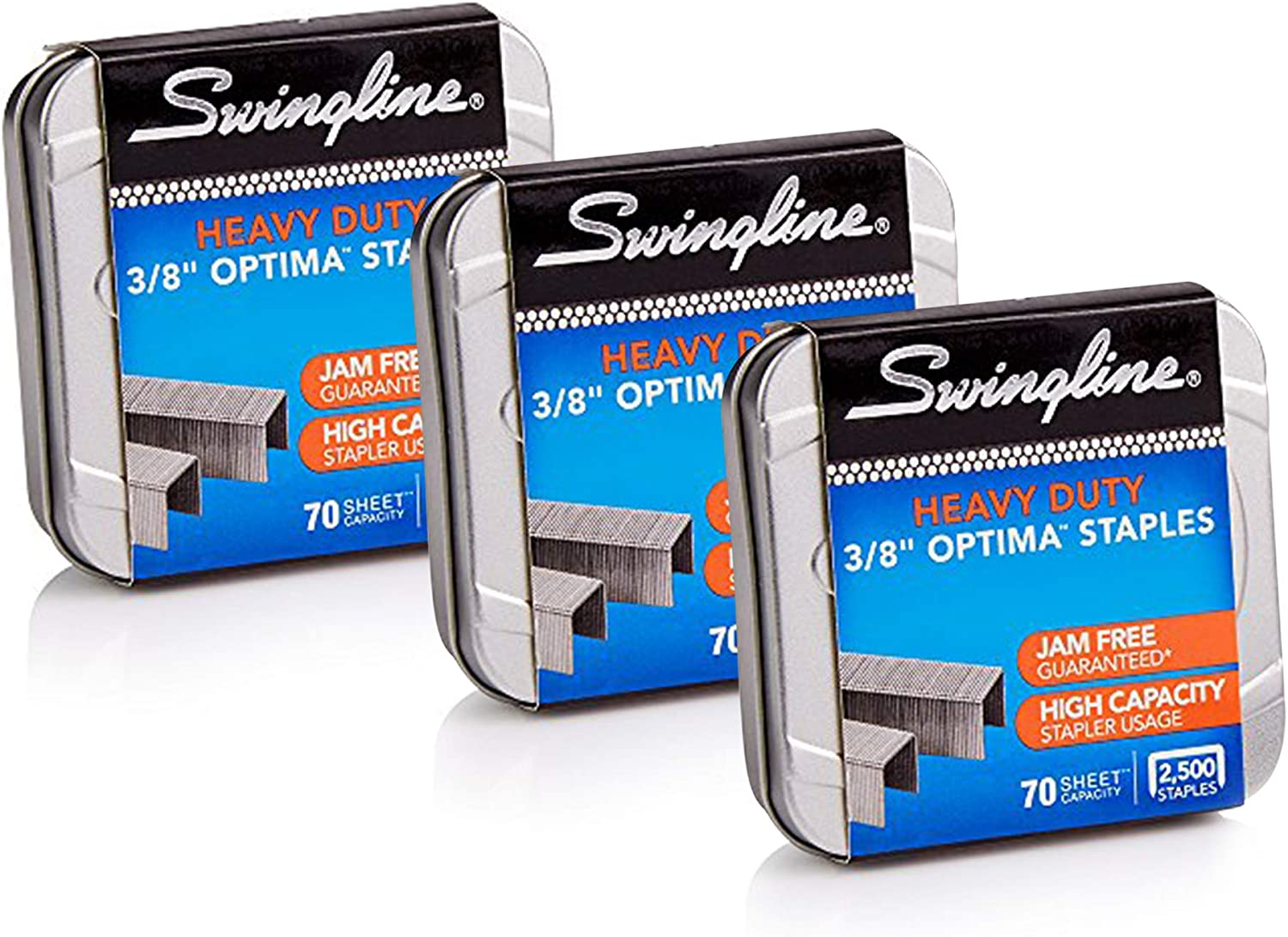 Swingline Staples, Optima, High Capacity, 3/8" Length, Jam Free, 125/Strip, 2500/Box, 1 Box (35550) image number 2