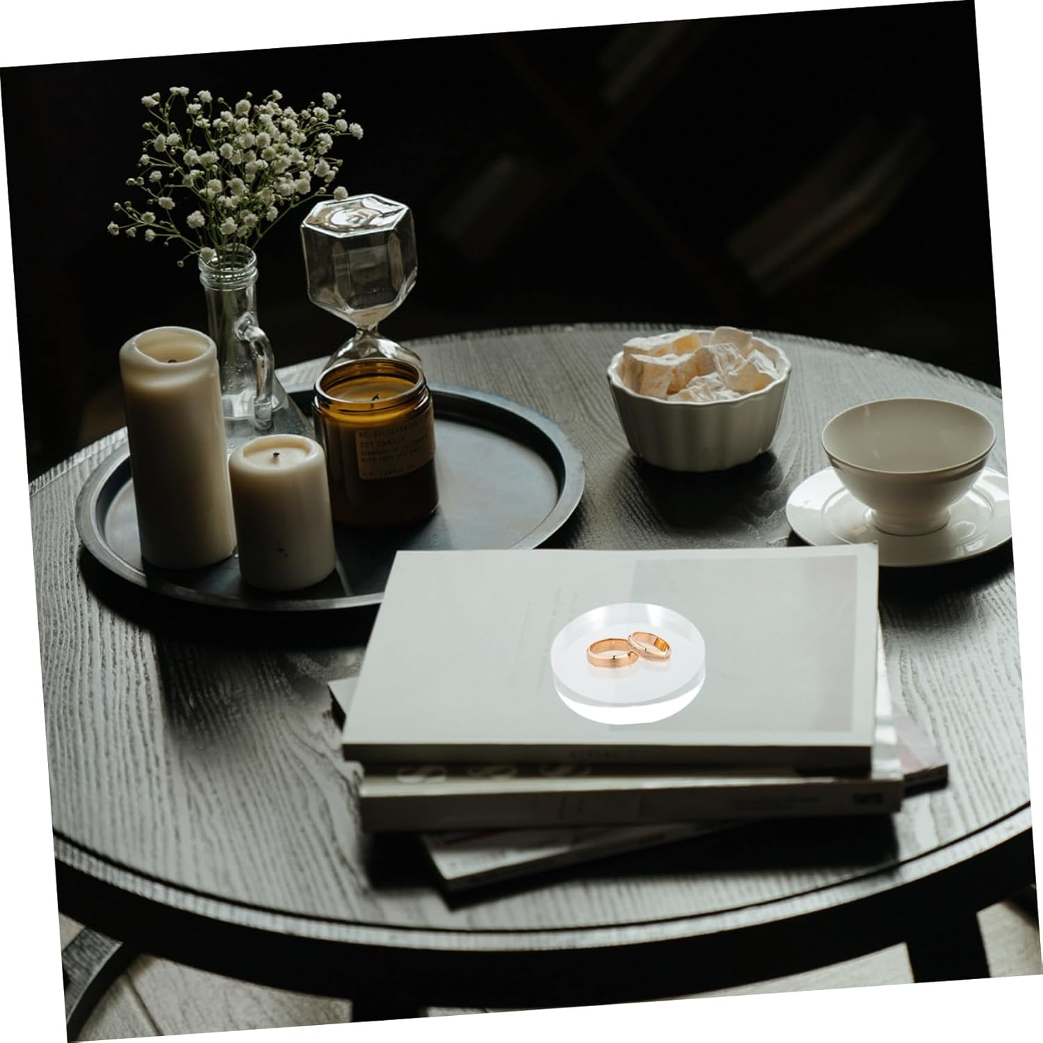 DECHOUS Transparent Acrylic Desktop Display Base round Makeup Jewelry Organizer Stand for Figurines Crafts Storage and Home Decor image number 5